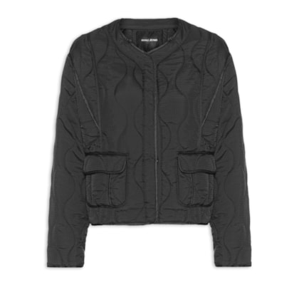 Jaqueta Feminina Nylon Matelasse Vivo Estampado - Preto