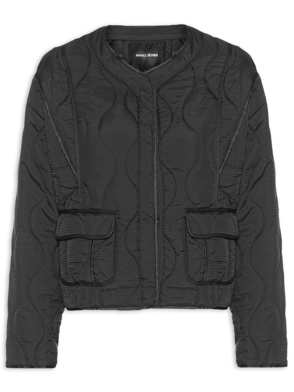 Jaqueta Feminina Nylon Matelasse Vivo Estampado - Preto