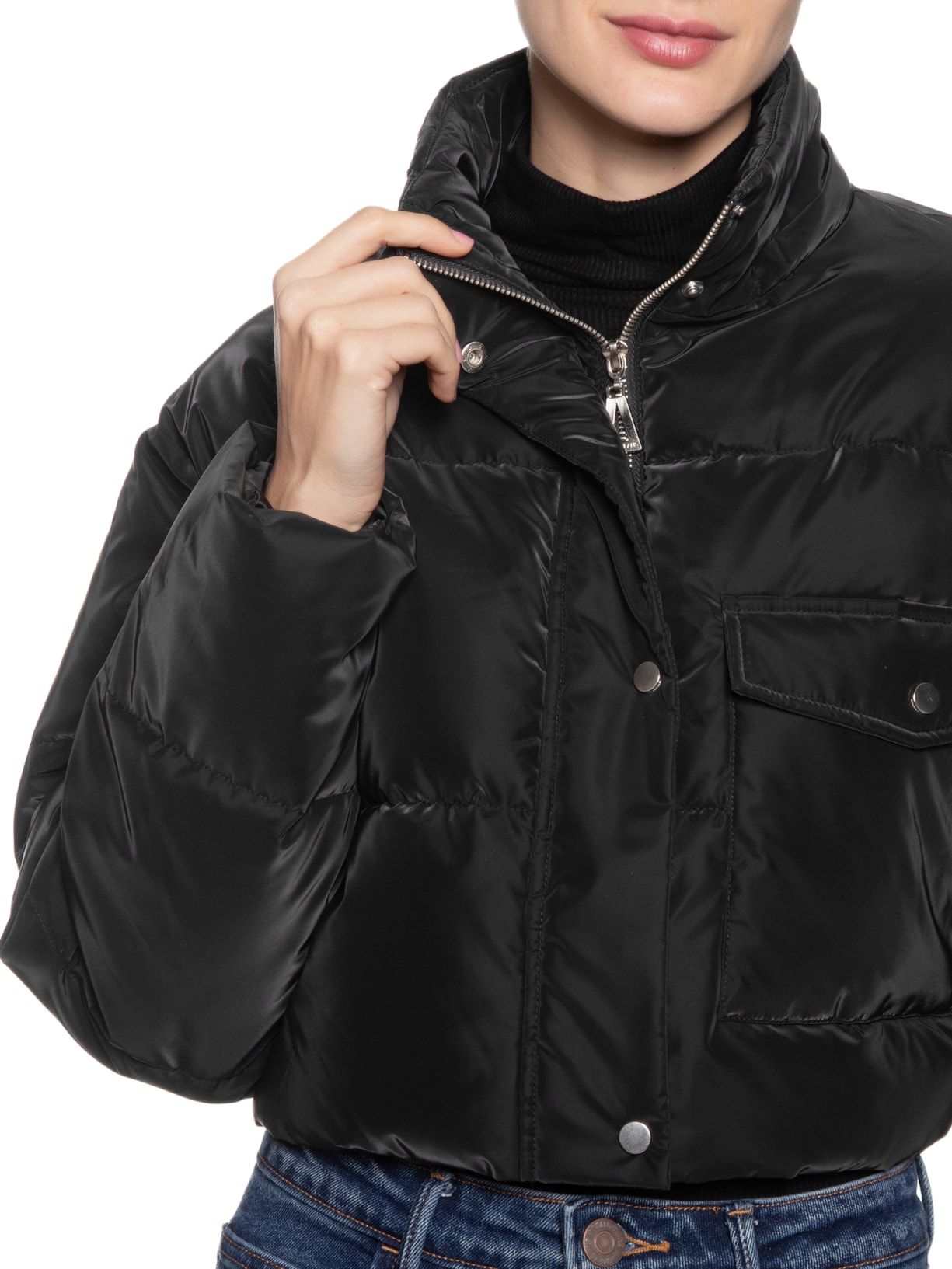 Animale Jeans Jaqueta Feminina Nylon Padding Preto