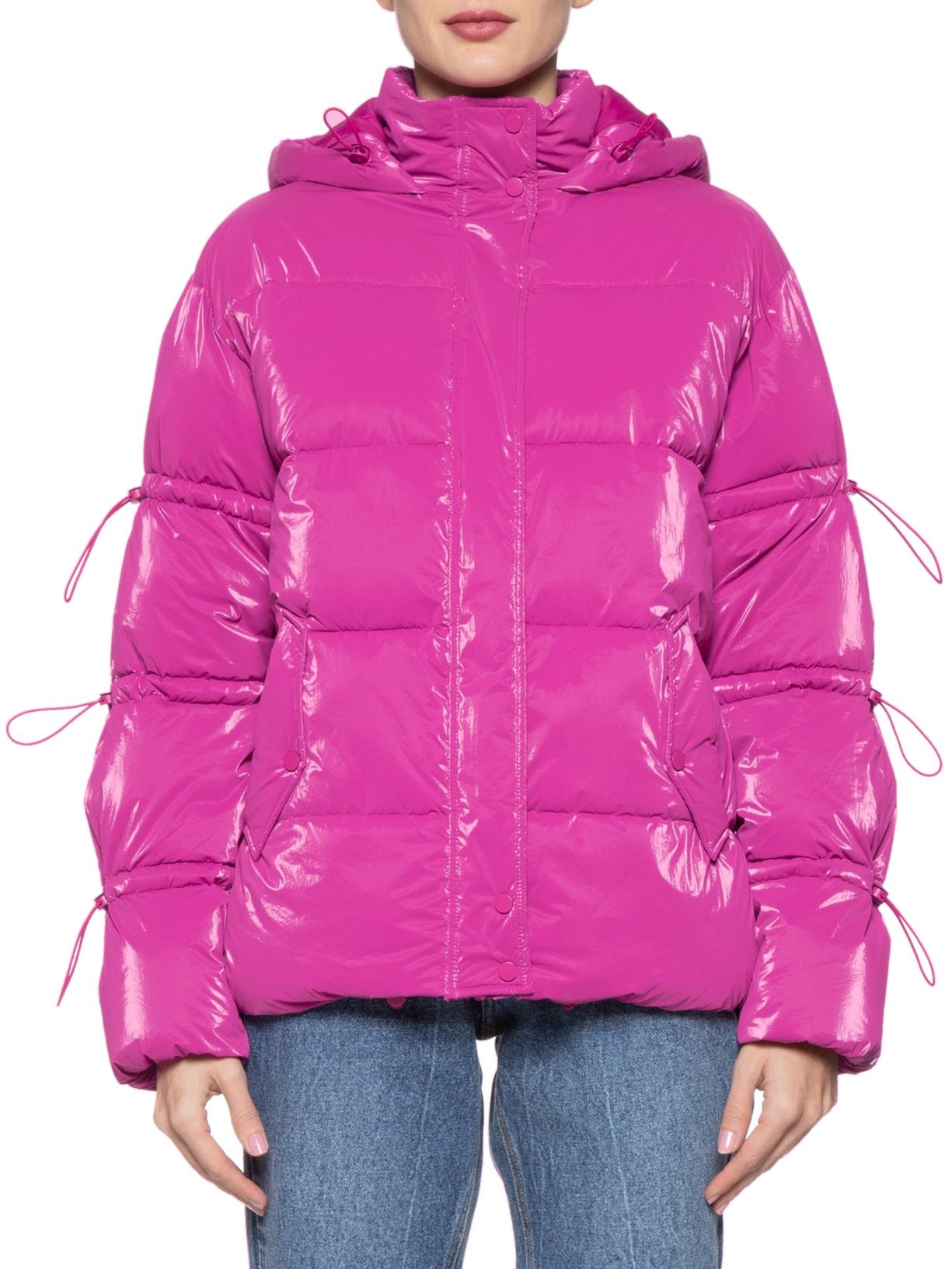 Jaqueta Feminina Nylon Padding Stopper Manga Animale Jeans Rosa