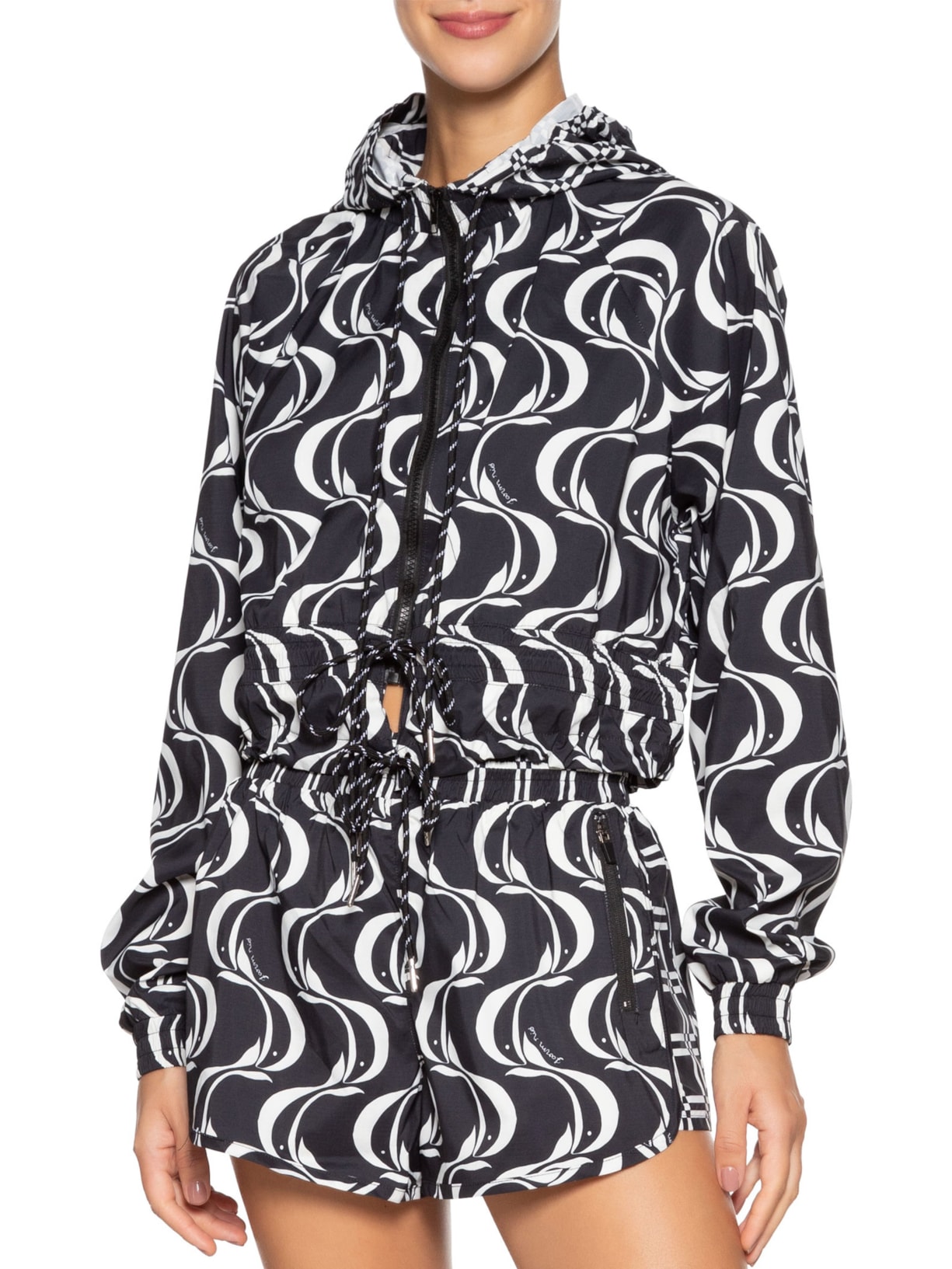 Jaqueta Feminina Nylon Peixe Copa Preto Farm Praia