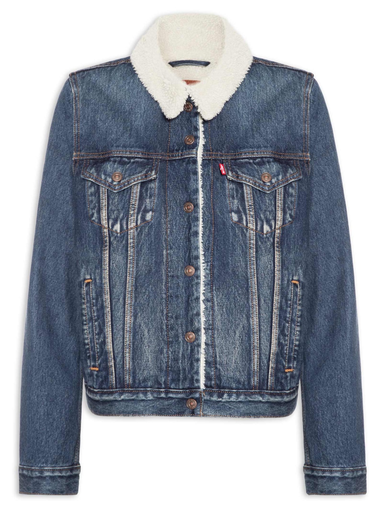 Jaqueta Feminina Original Sherpa Trucker Azul Levi's