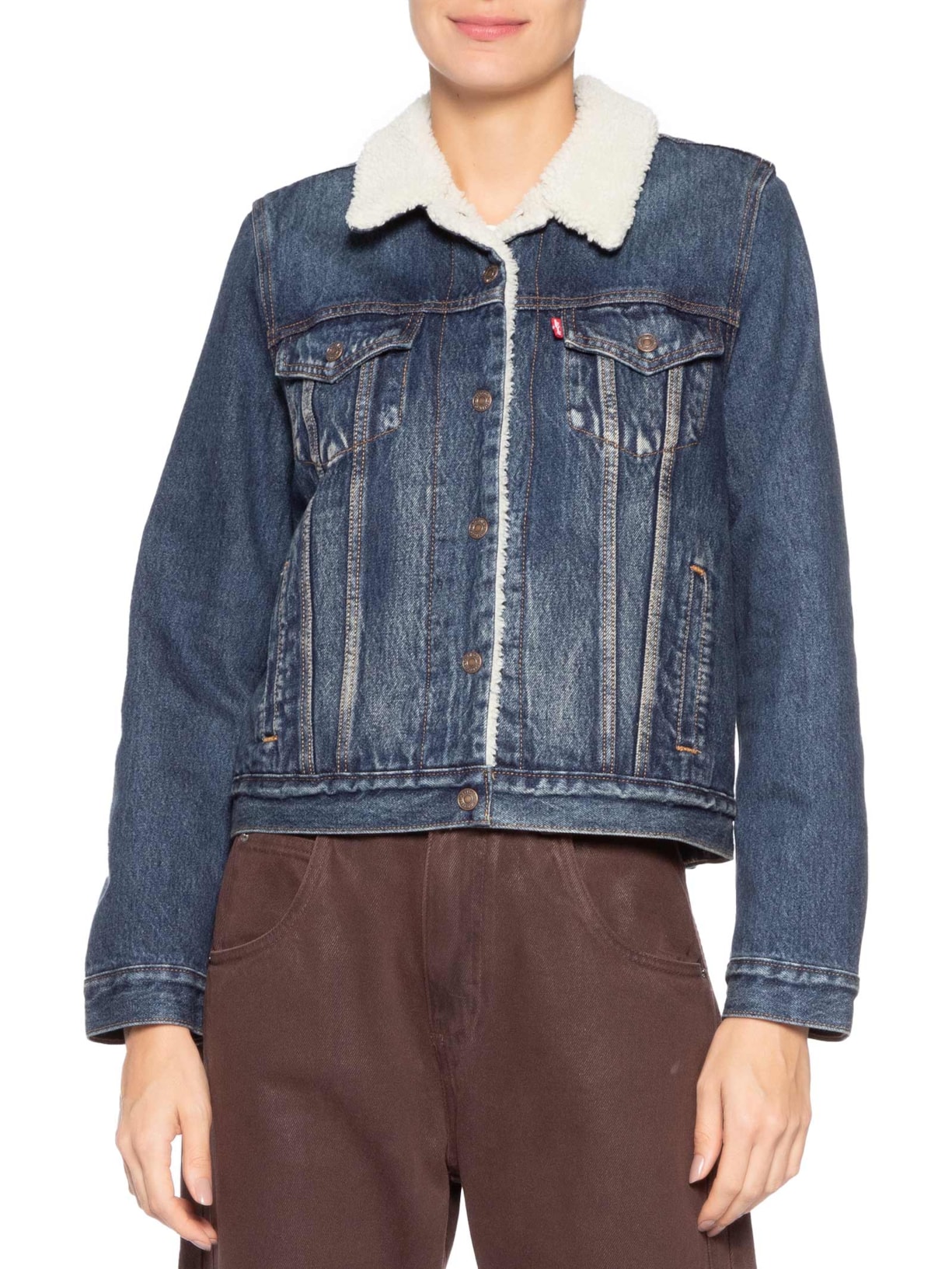 Jaqueta Feminina Original Sherpa Trucker Azul Levi's