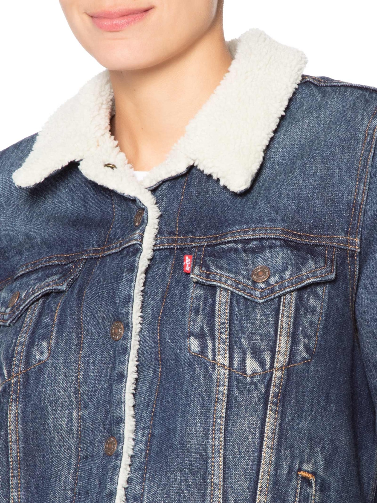 Jaqueta Feminina Original Sherpa Trucker Azul Levi's