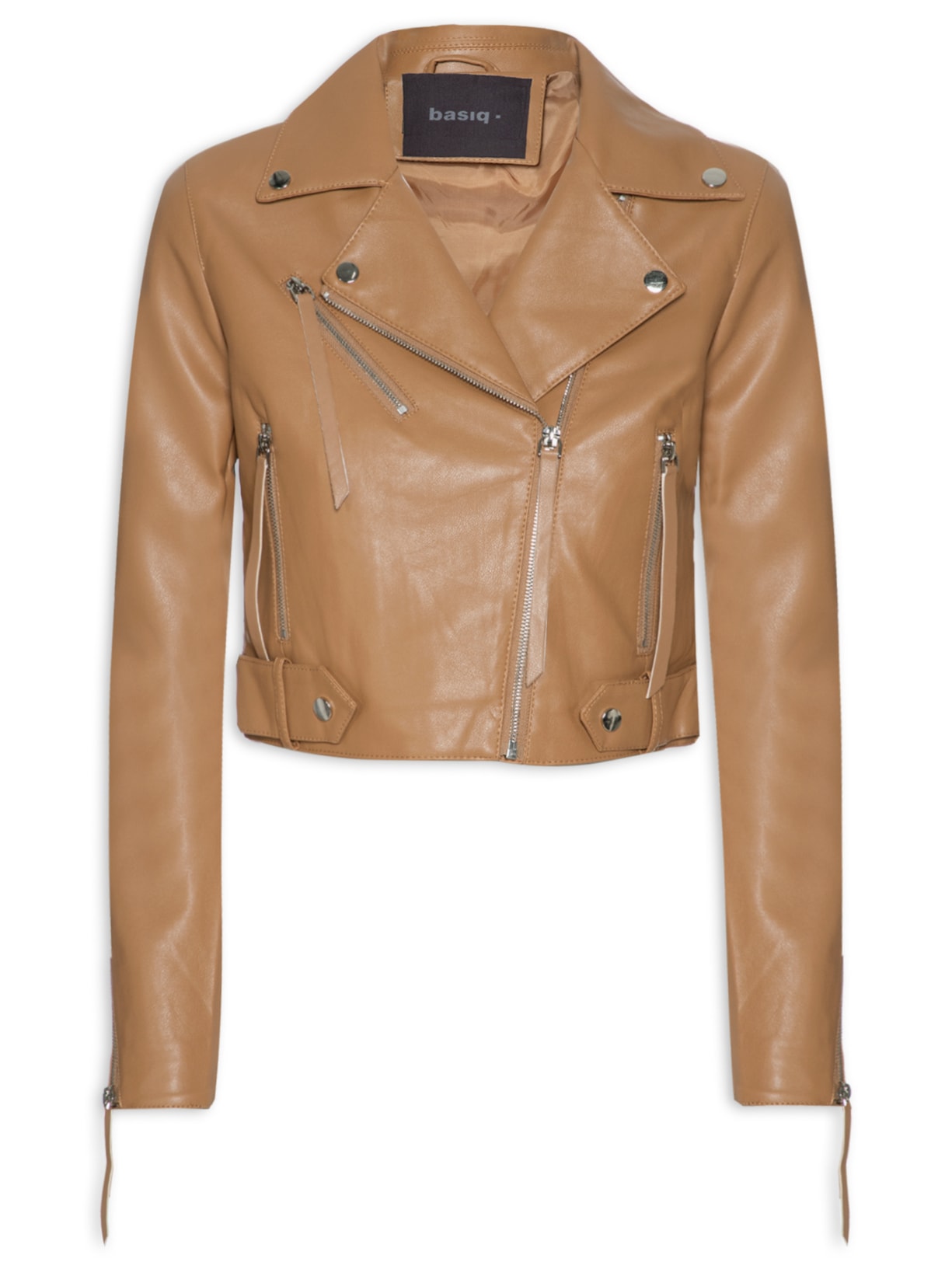 Jaqueta Feminina P.U. Curta Com Zíper - Marrom