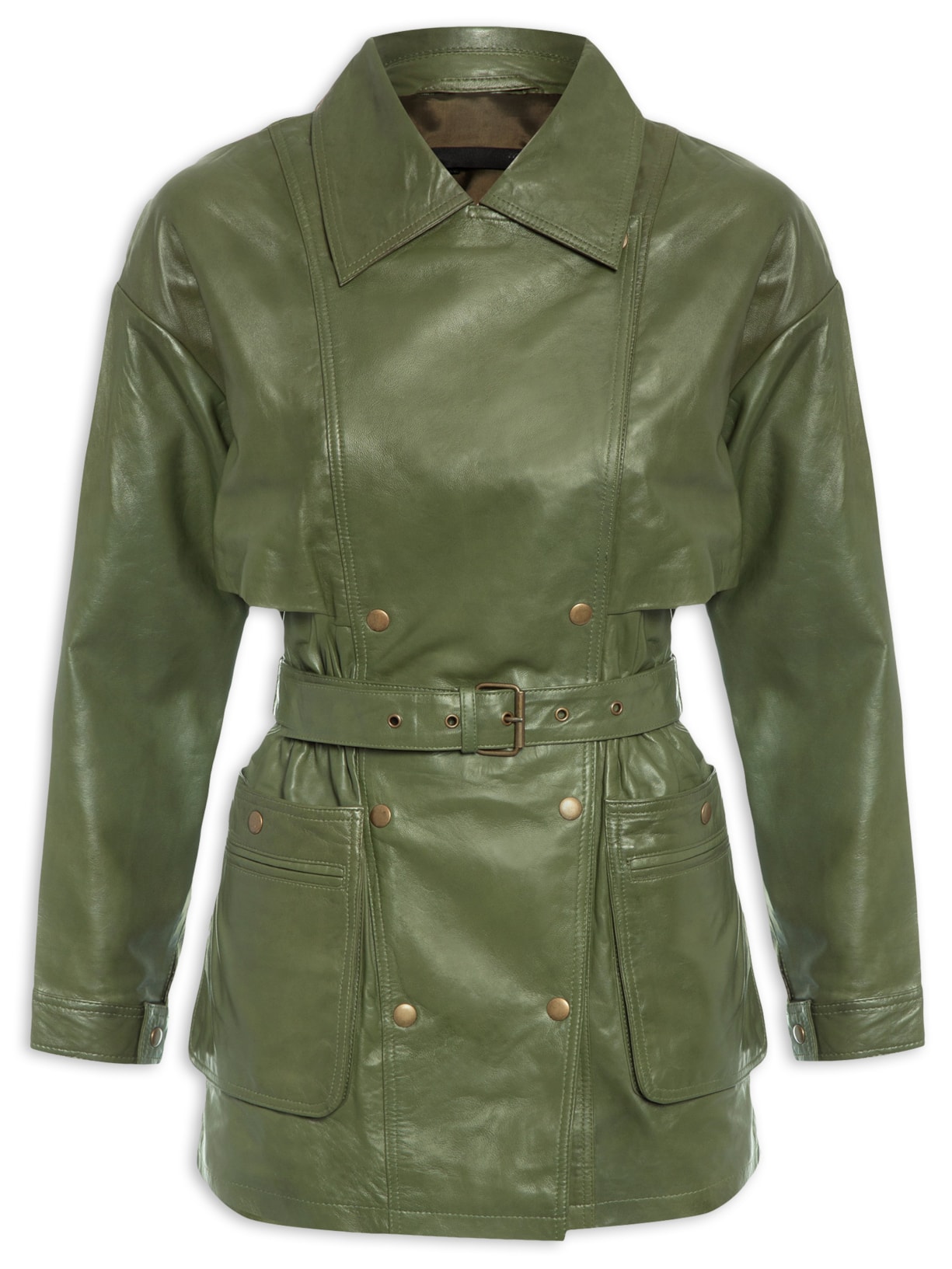 Jaqueta Feminina Parka De Couro - Verde