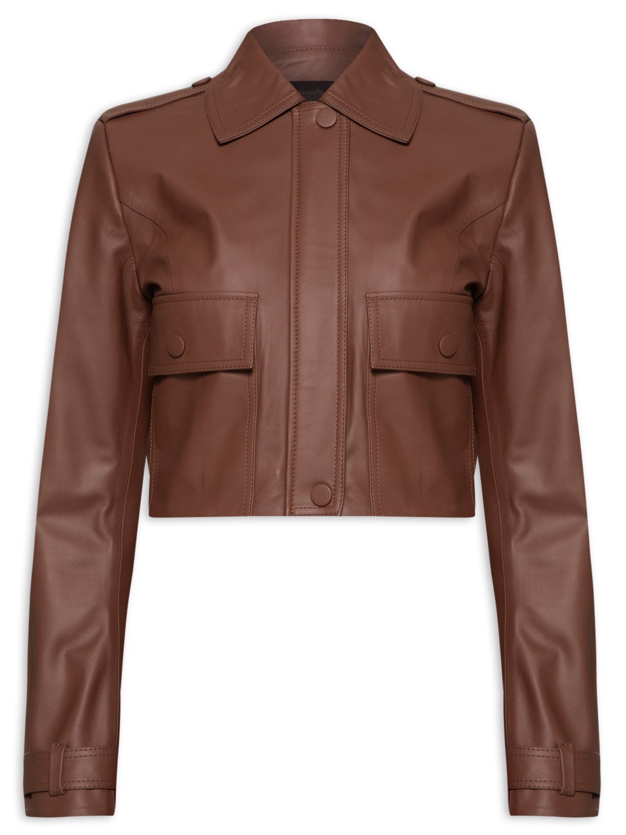 Jaqueta Feminina Paty Couro Marrom Le Lis