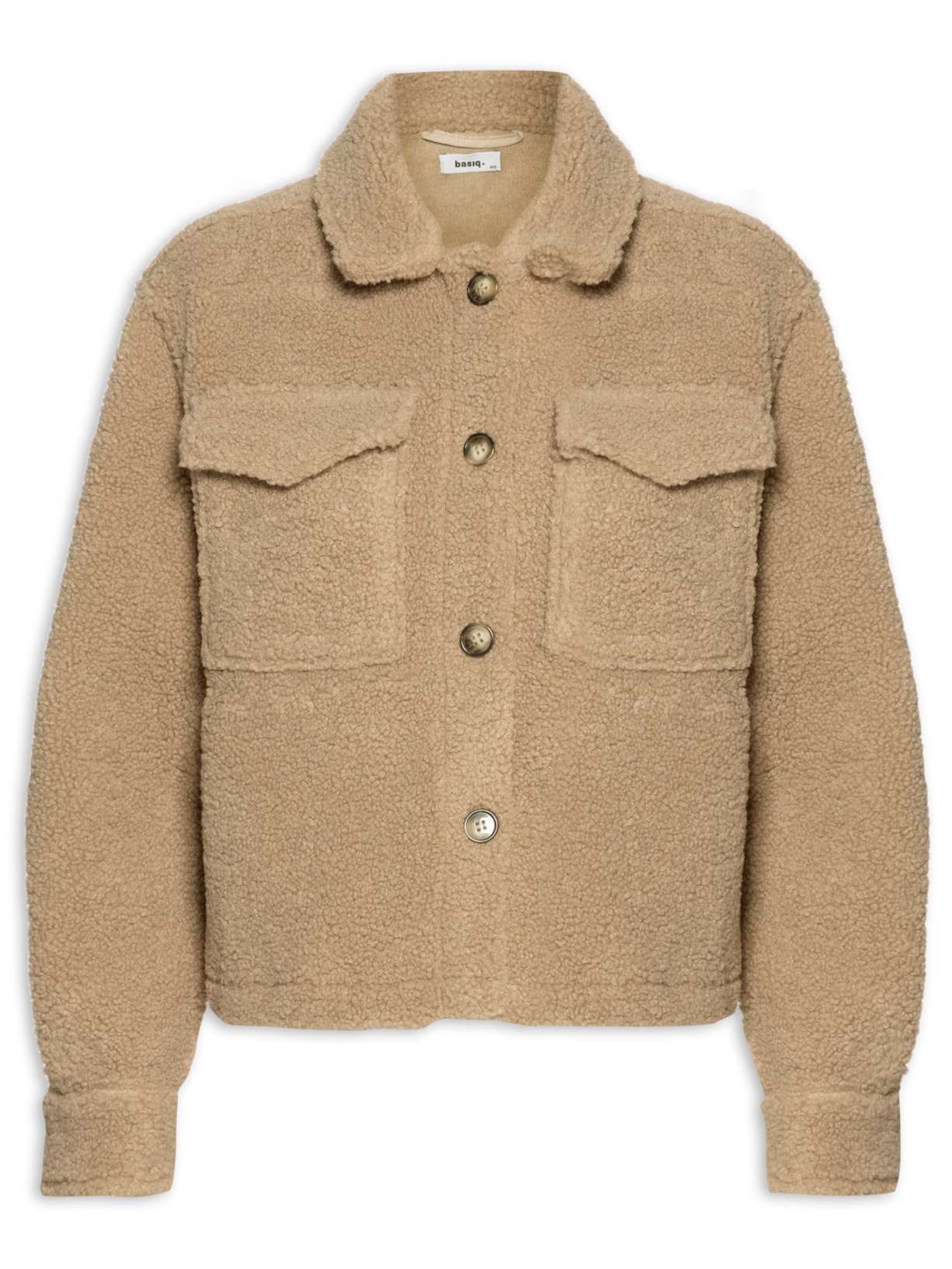 Jaqueta Feminina Pelúcia Com Bolsos Frontais - Marrom