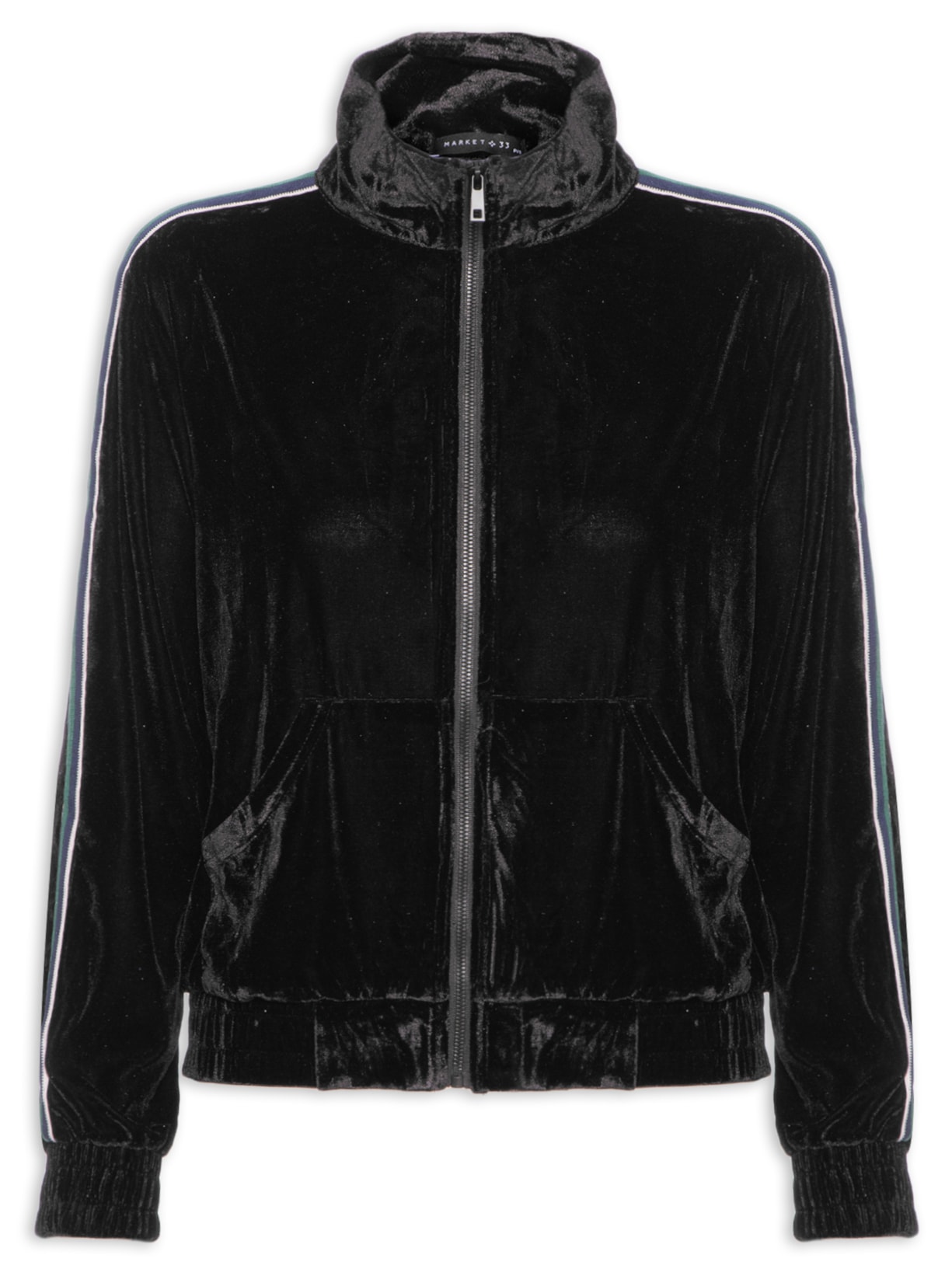 Jaqueta Feminina Plush com Listras Laterais - Preto