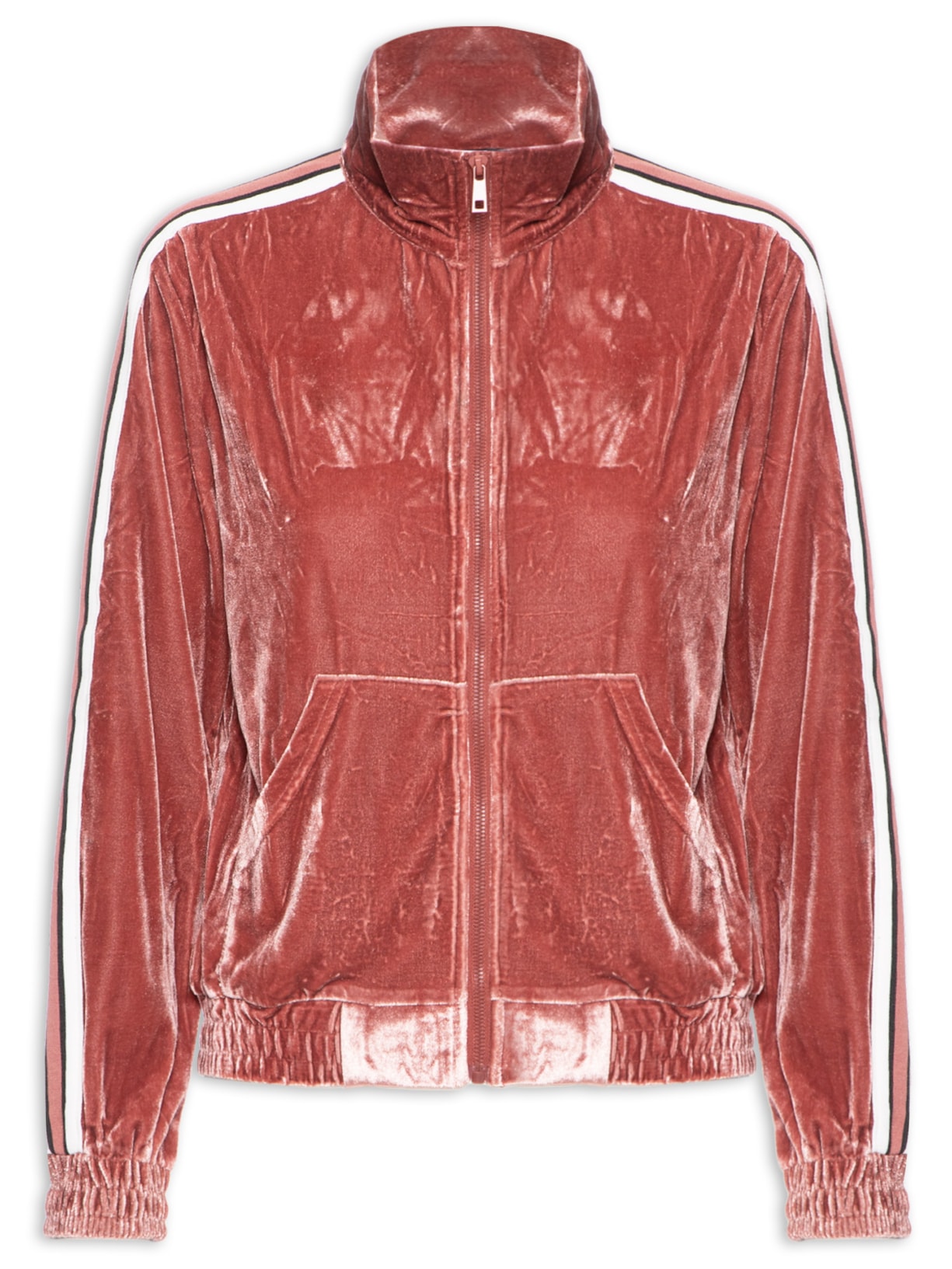 Jaqueta Feminina Plush com Listras Laterais - Rosa