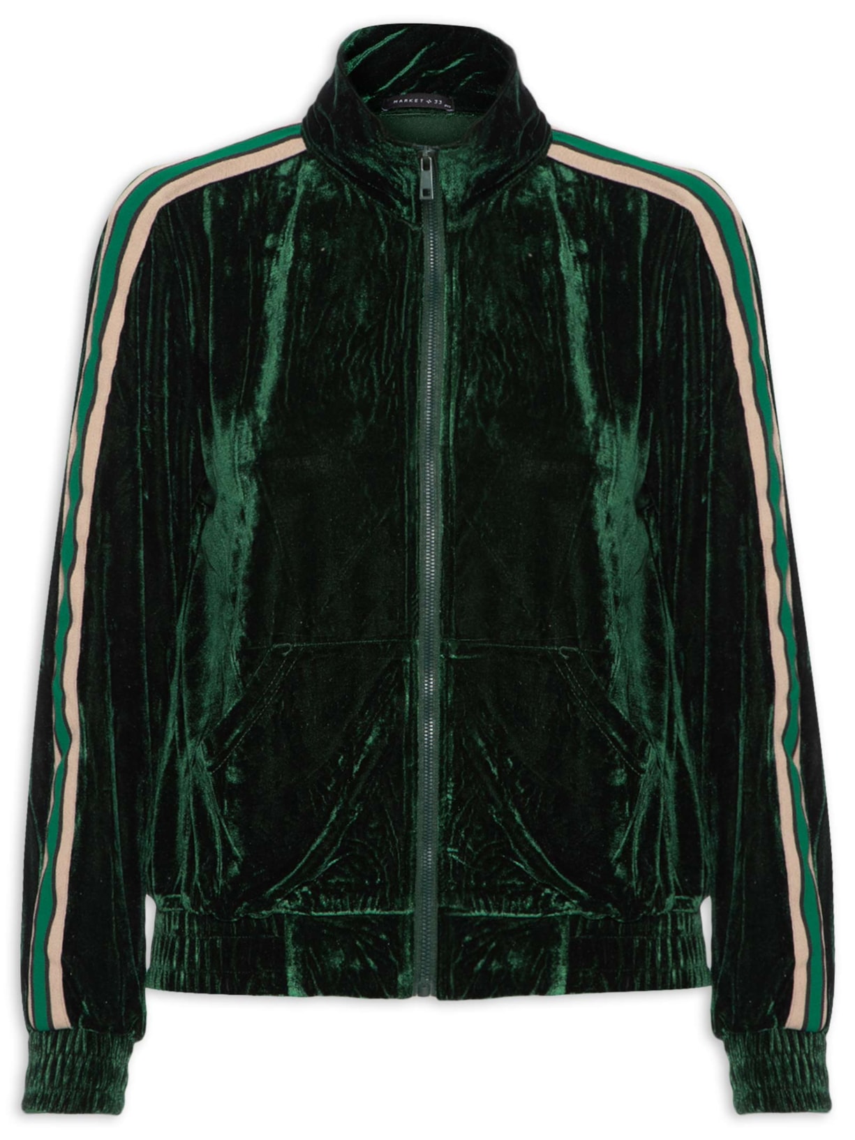 Jaqueta Feminina Plush com Listras Laterais - Verde