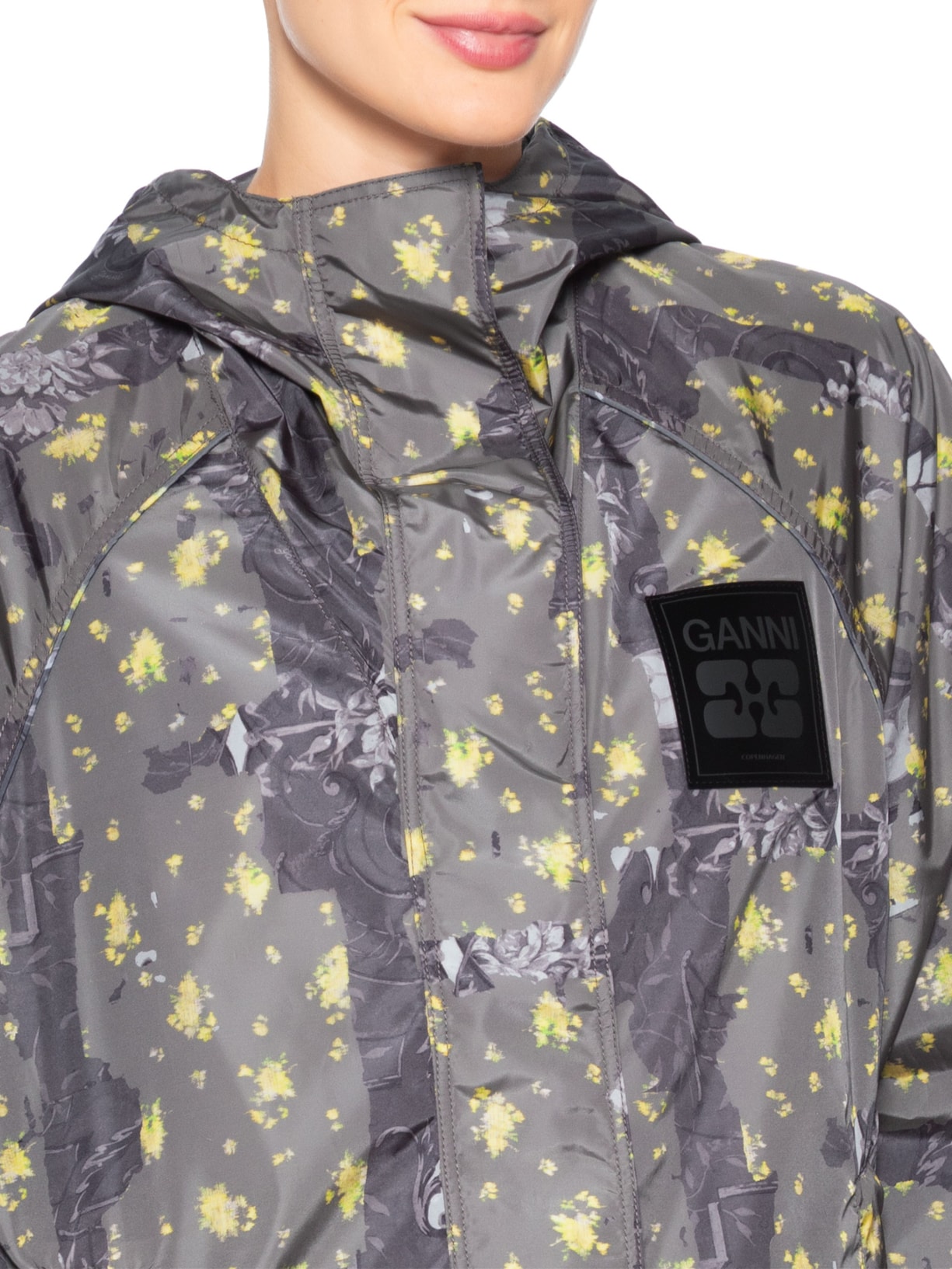 Jaqueta Feminina Printed Flyweight Nylon Hooded Printed Verde Ganni