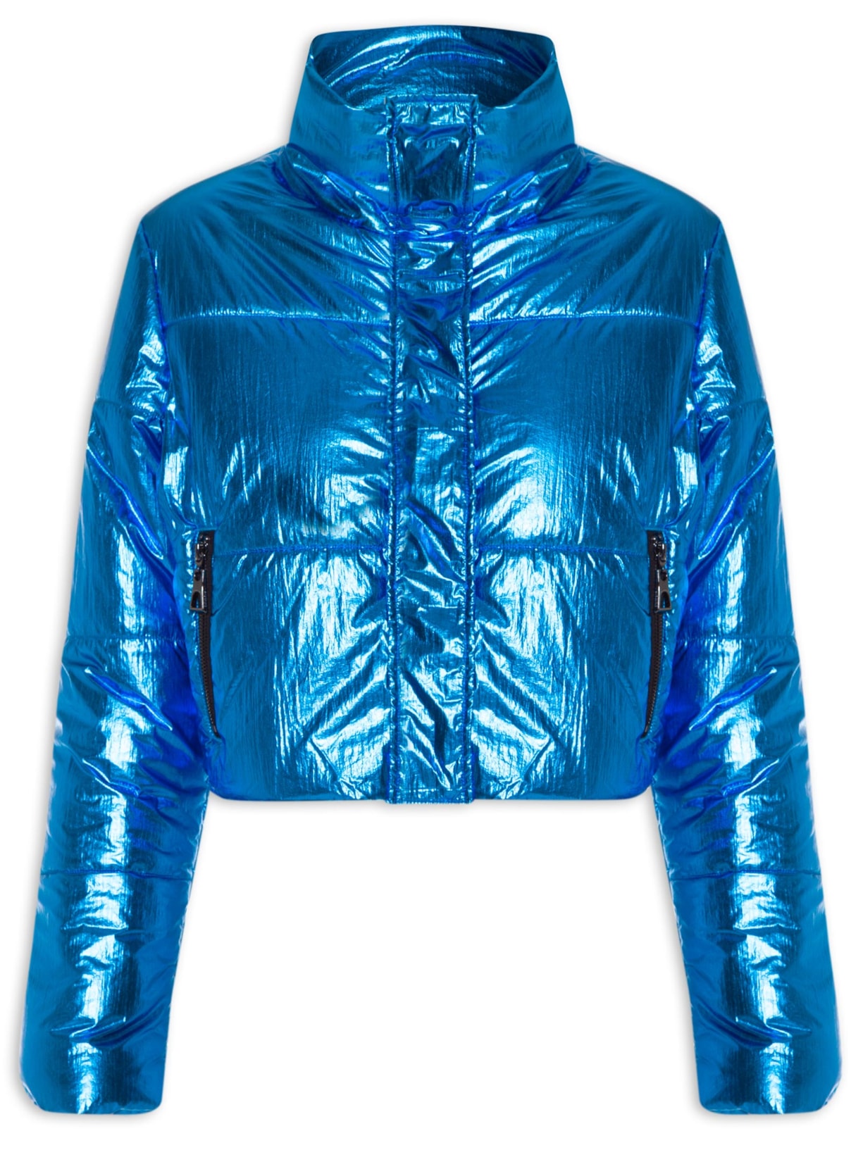 Jaqueta Feminina Puff Metalizada - Azul