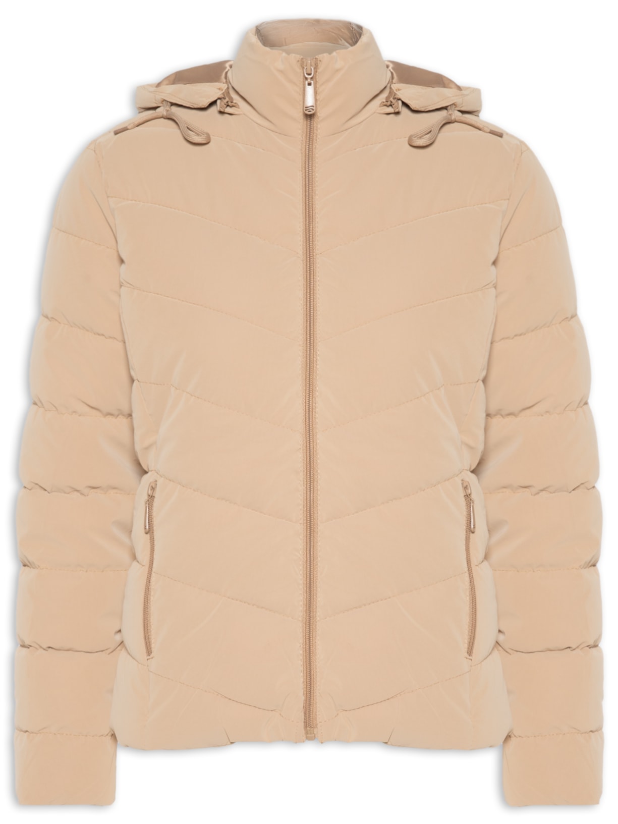 Jaqueta Feminina Puffer Com Bolso - Bege