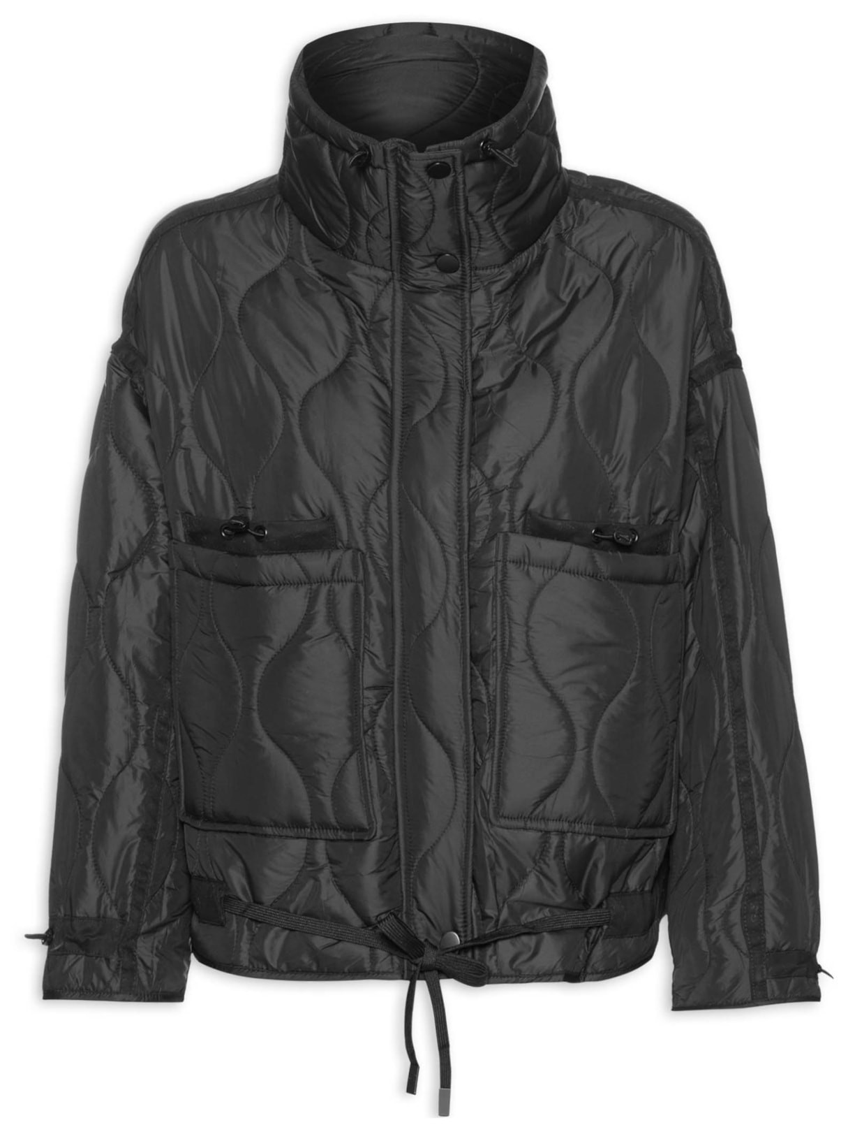 Jaqueta Feminina Puffer Com Bolso Frontais - Preto