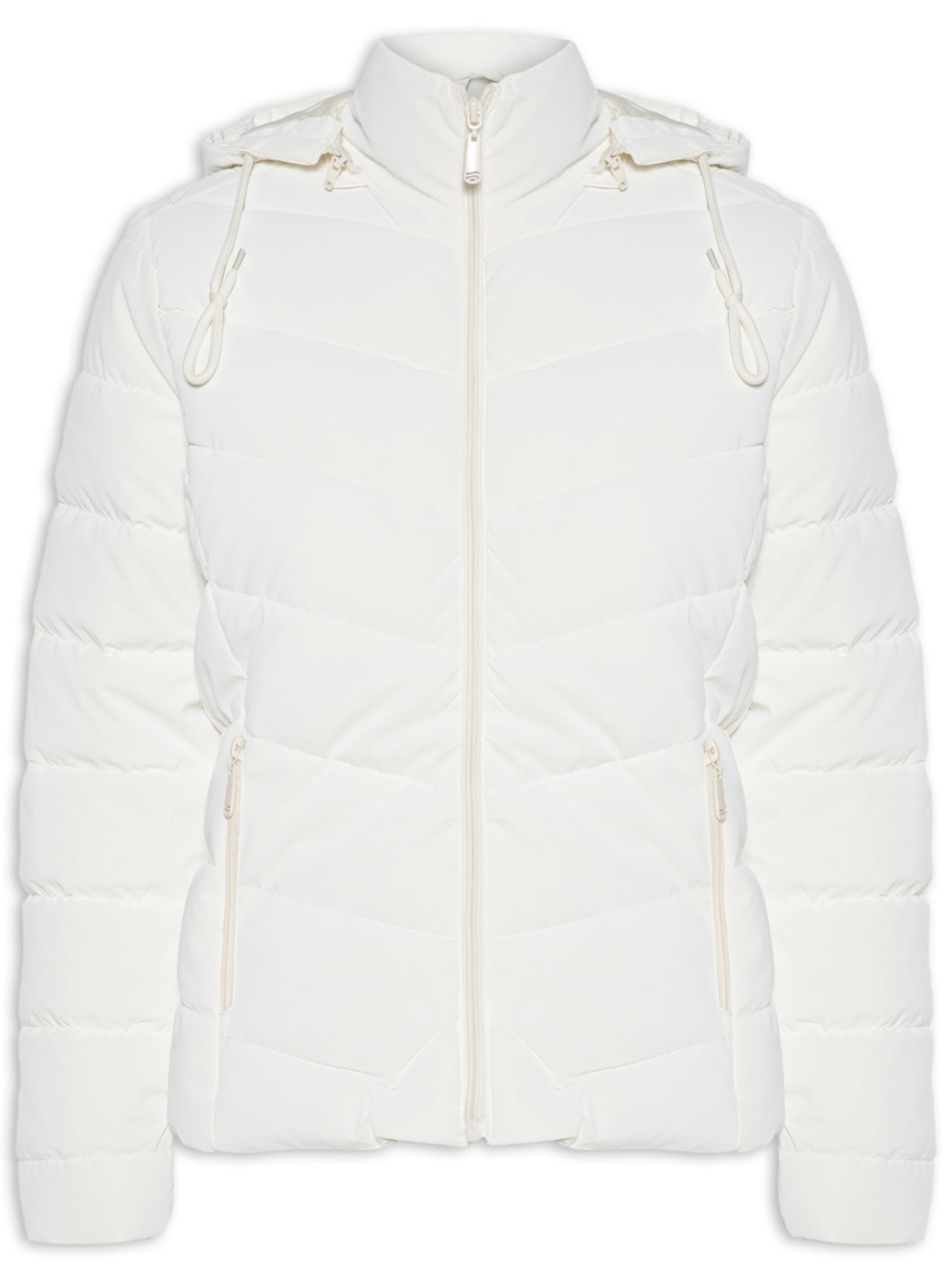 Jaqueta Feminina Puffer Com Bolso - Off White