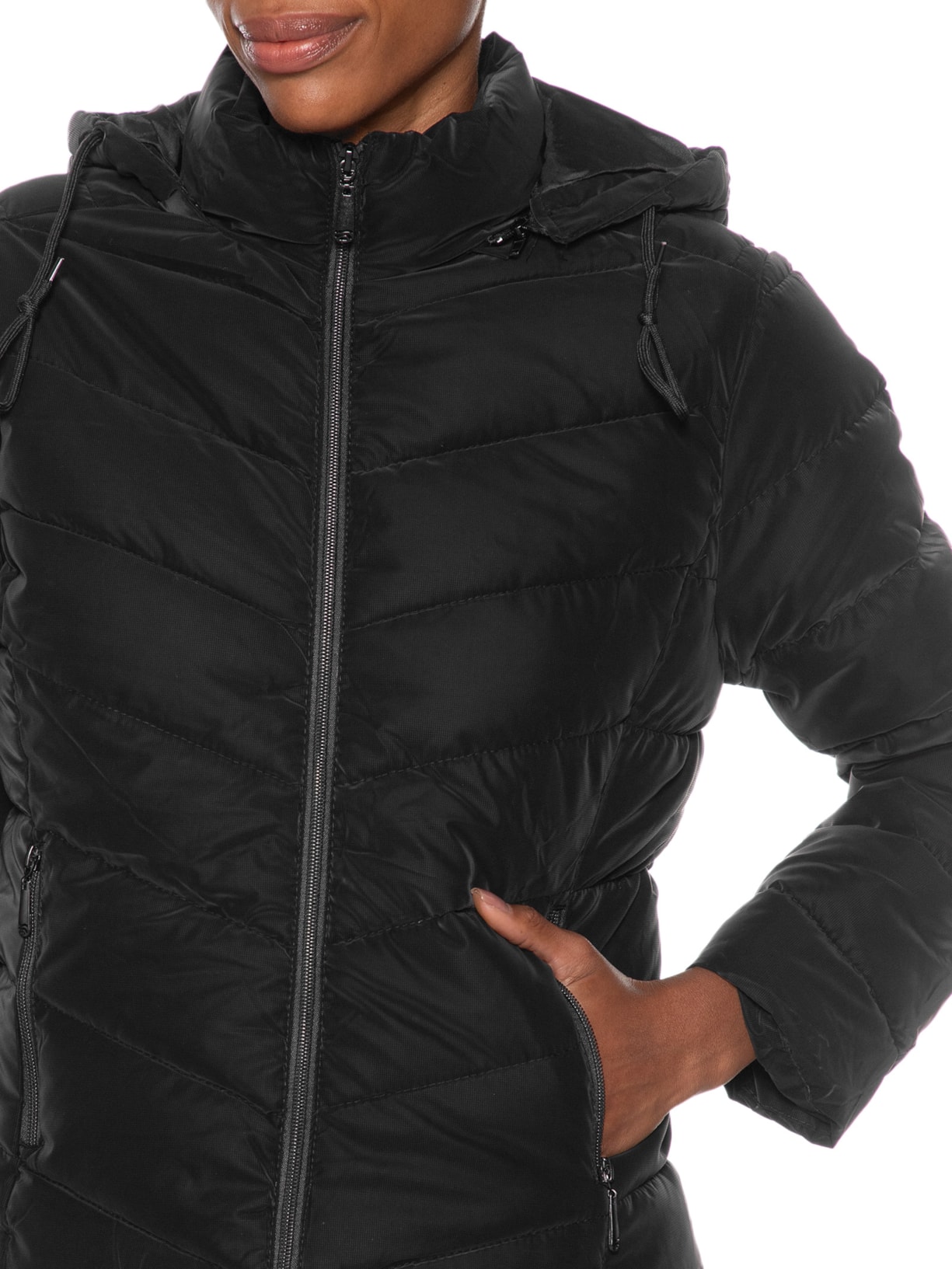 Jaqueta Feminina Puffer Com Bolso Preto Basiq