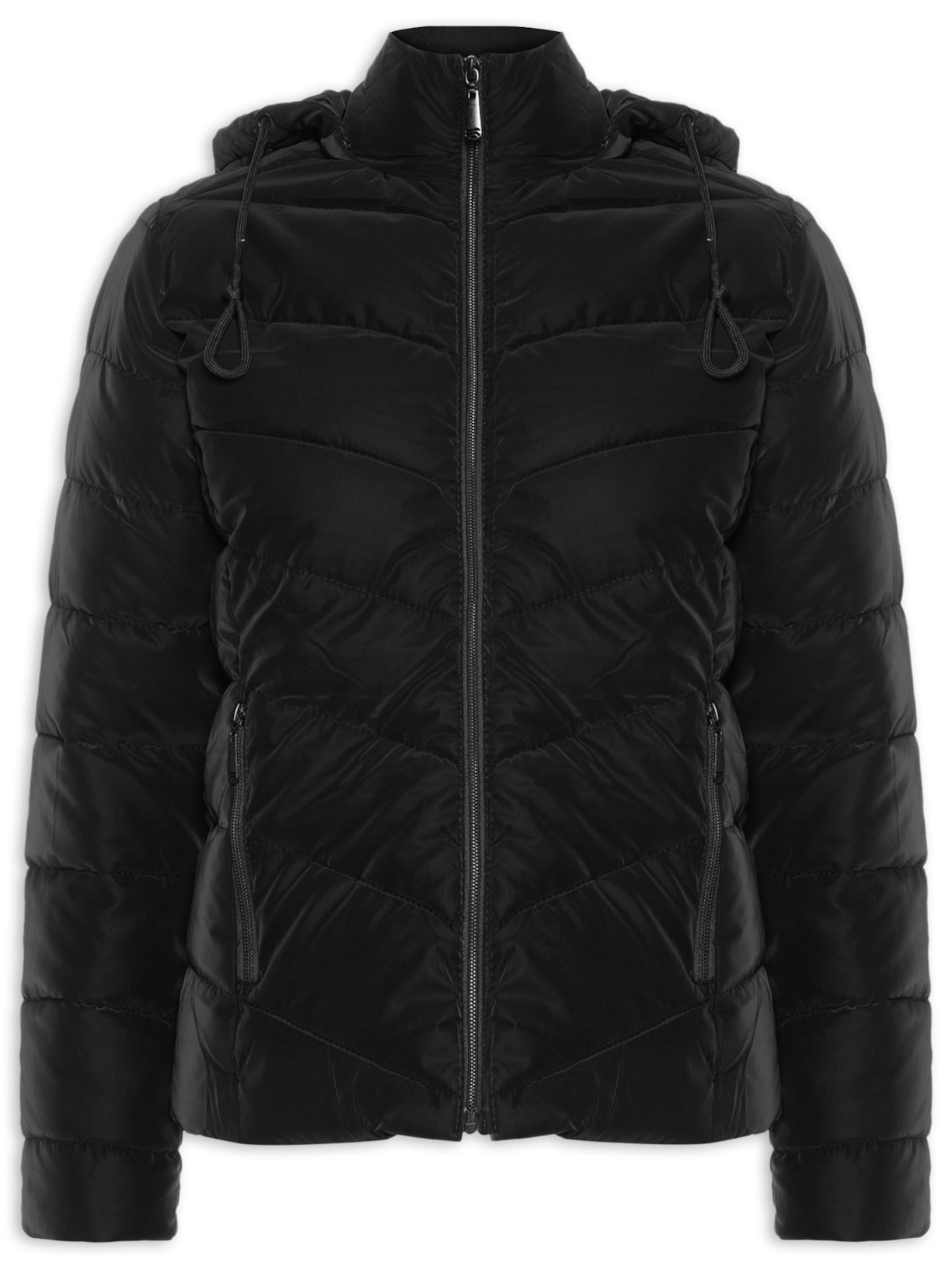 Jaqueta Feminina Puffer Com Bolso Preto Basiq
