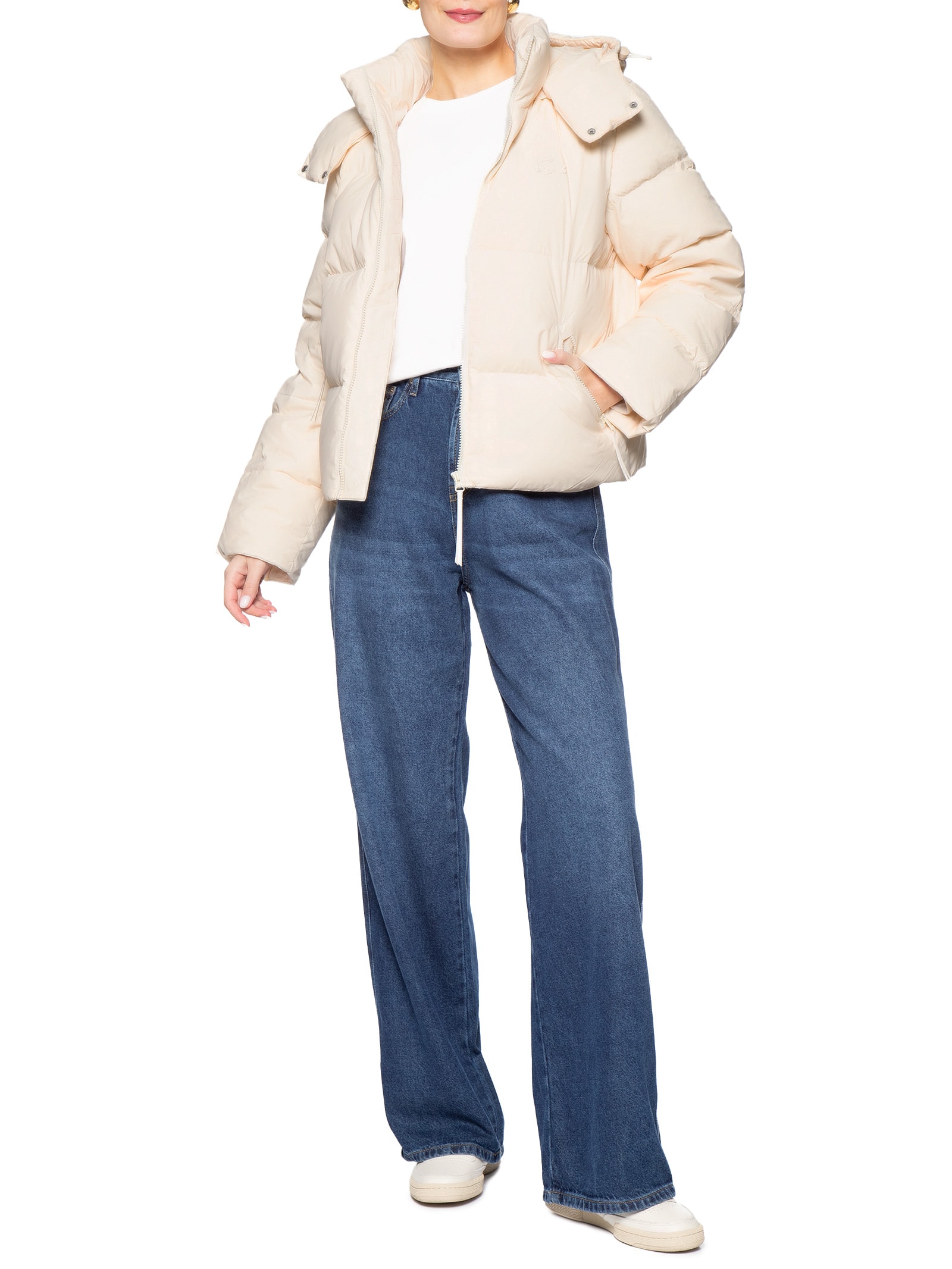 Jaqueta Feminina Puffer Com Capuz - Bege - Lacoste