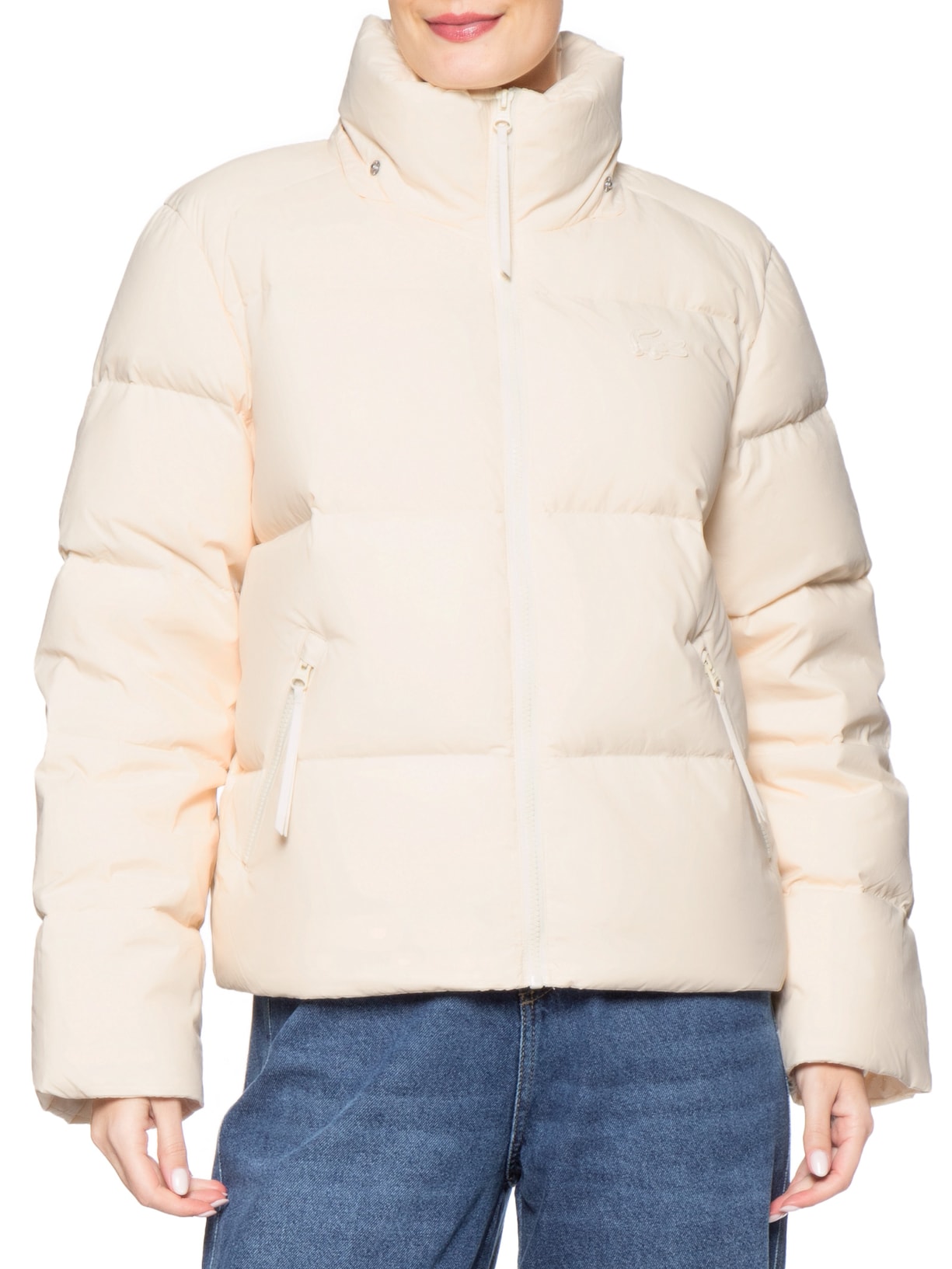 Jaqueta Feminina Puffer Com Capuz Bege Lacoste