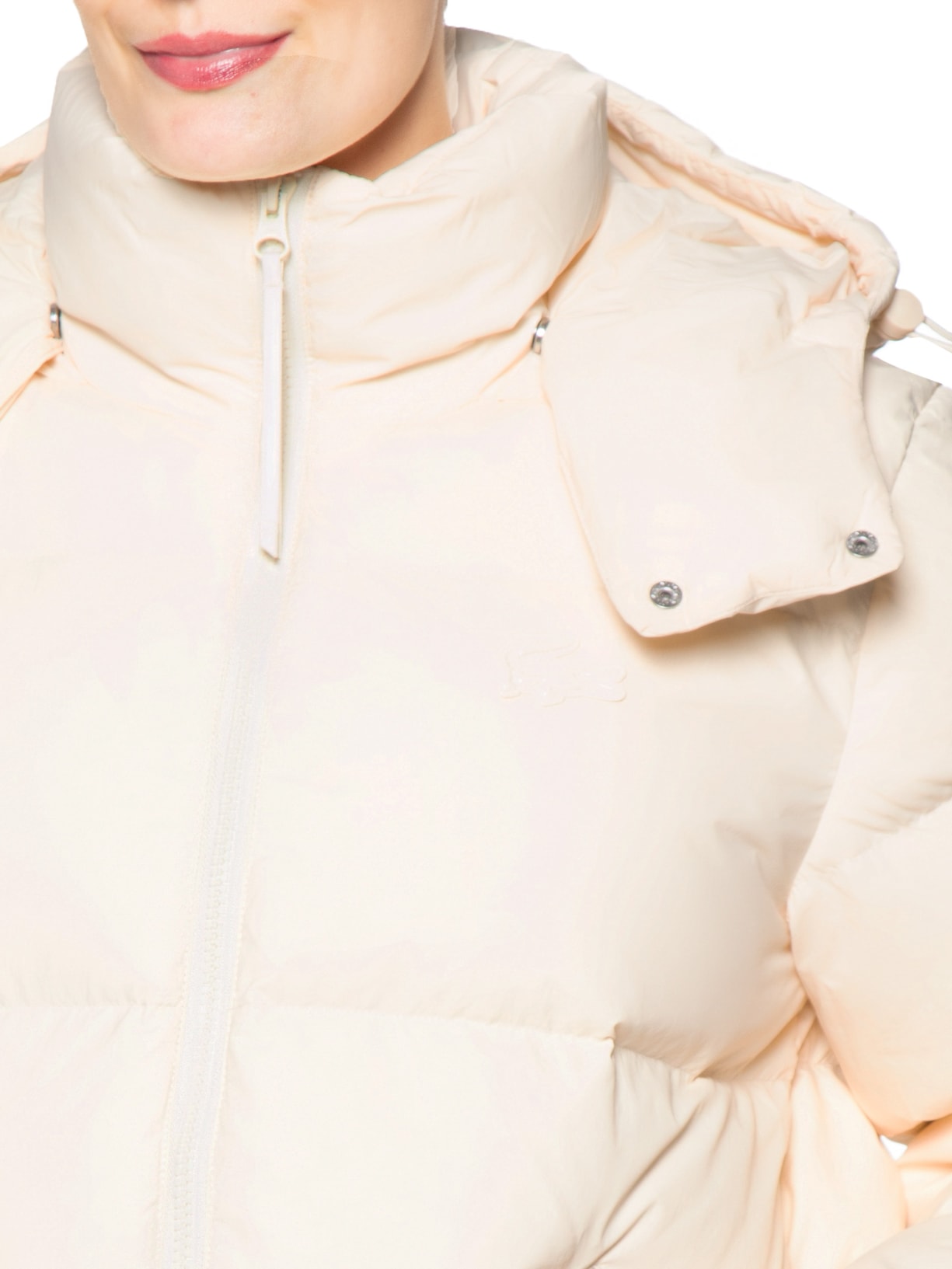 Jaqueta Feminina Puffer Com Capuz Bege Lacoste