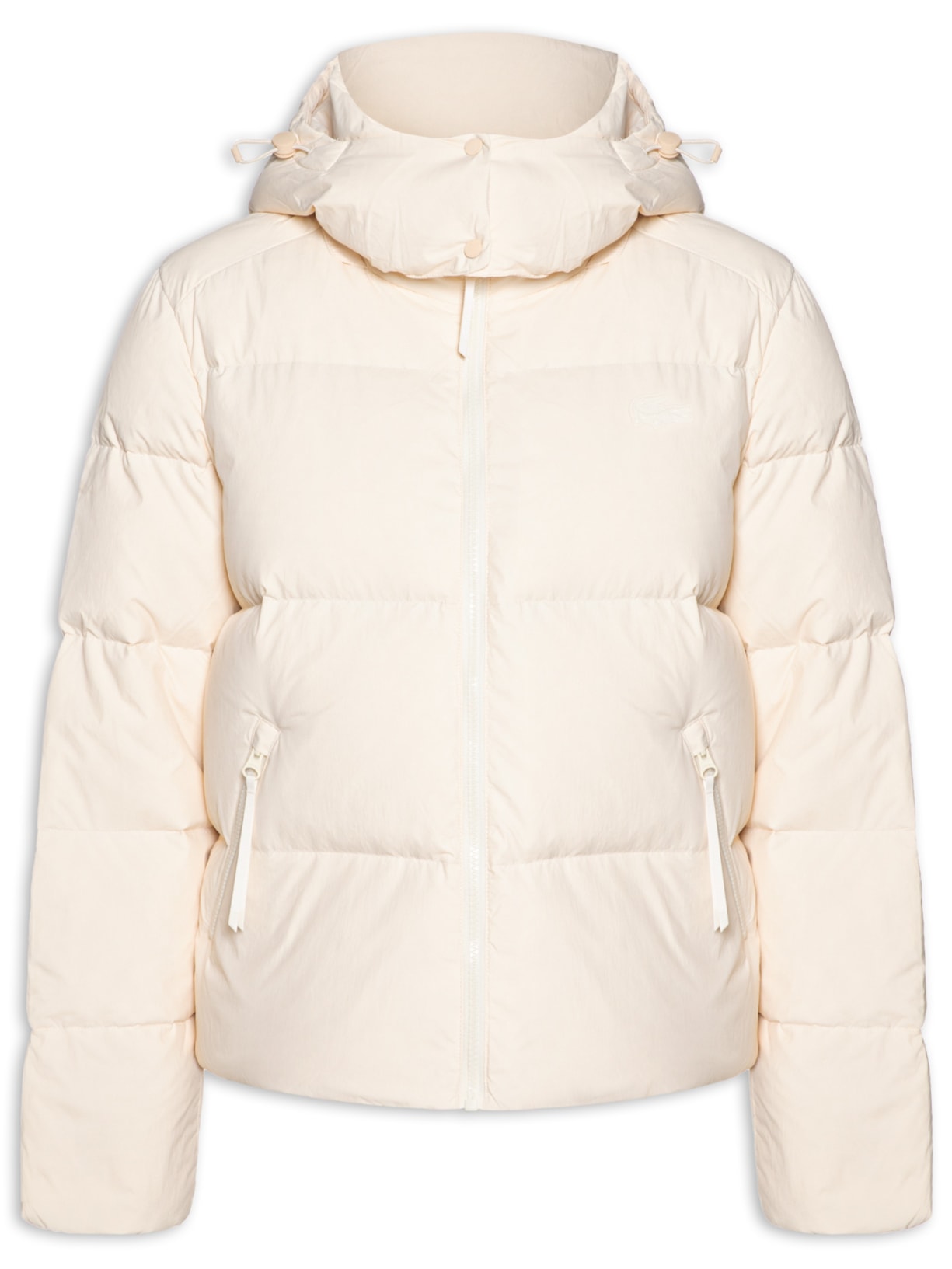 Jaqueta Feminina Puffer Com Capuz Bege Lacoste