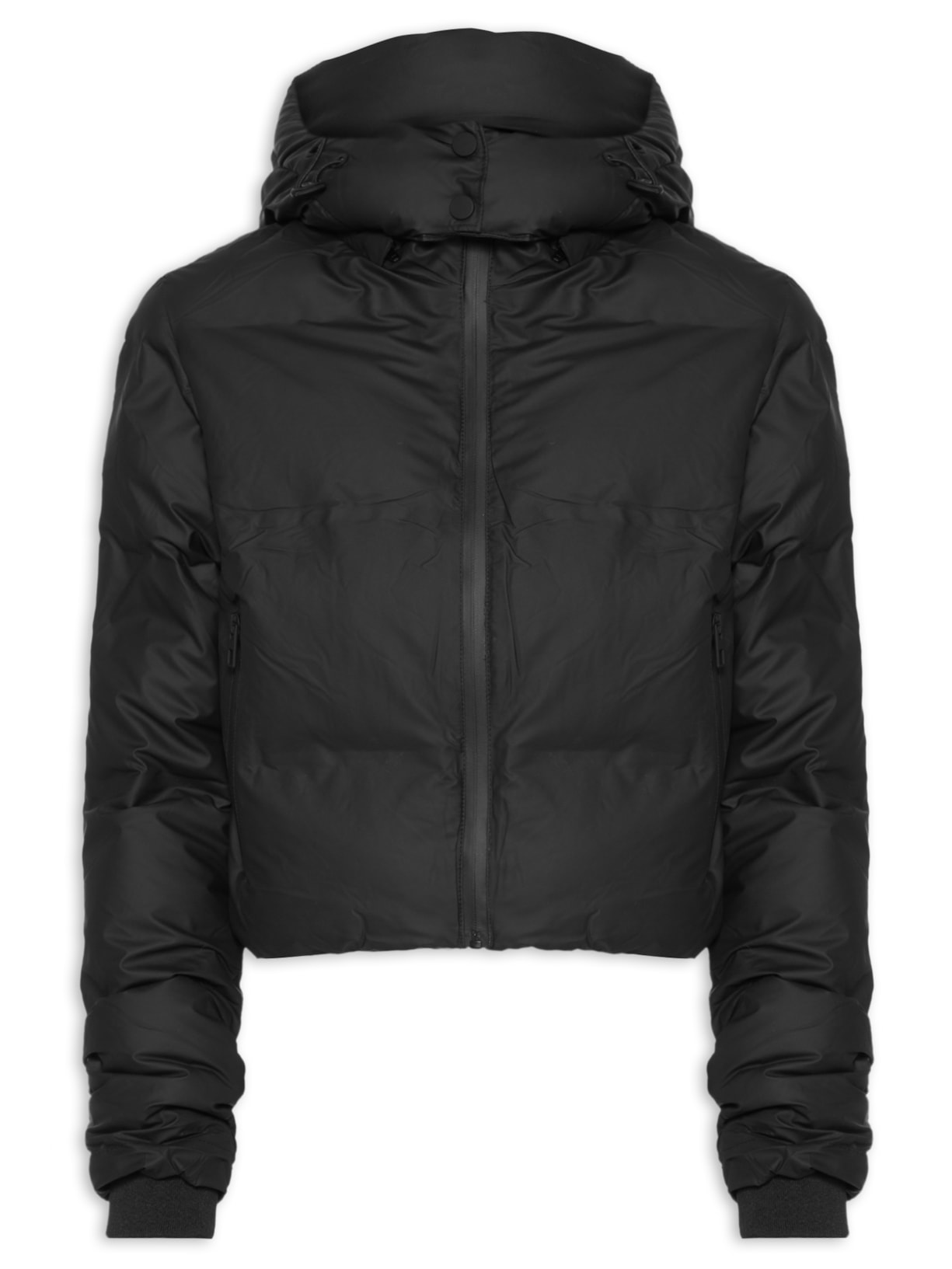 Jaqueta Feminina Puffer Com Capuz E Bolsos - Preto