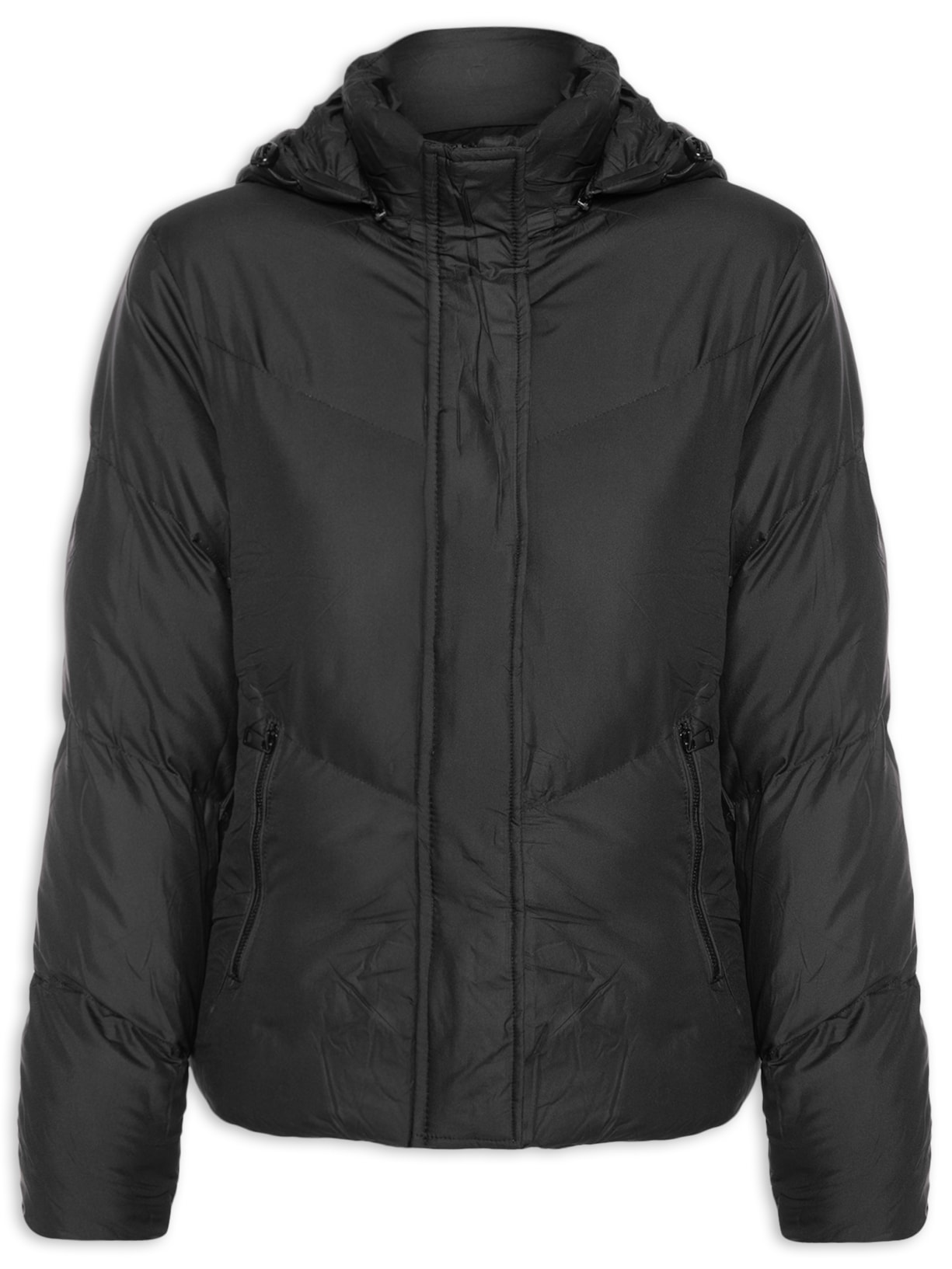 Jaqueta Feminina Puffer Com Capuz Removível - Preto