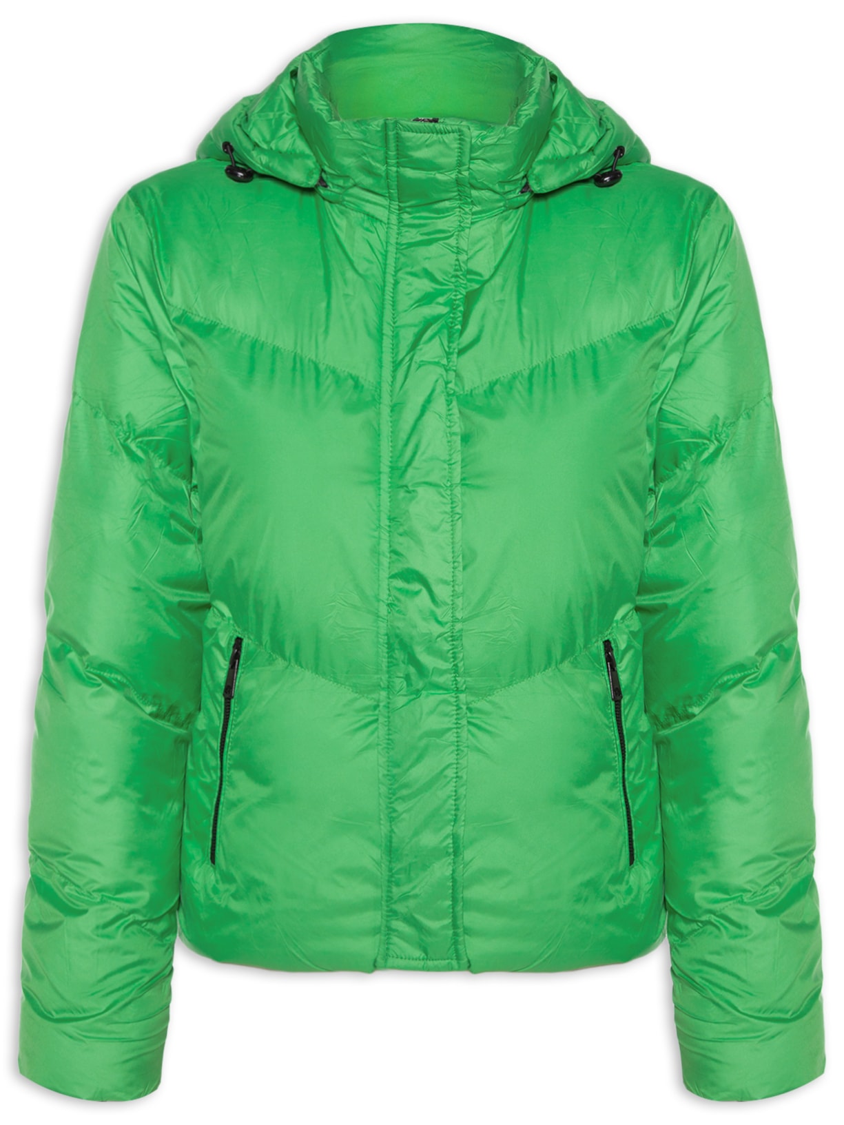 Jaqueta Feminina Puffer Com Capuz Removível - Verde