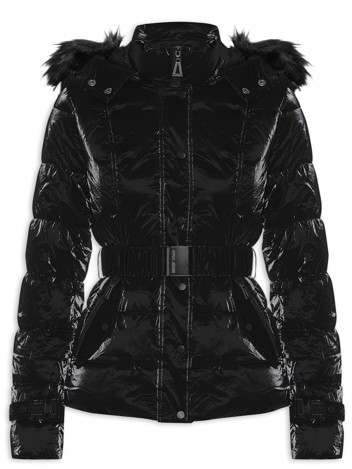 Jaqueta Feminina Puffer Com Pelo Capuz - Preto