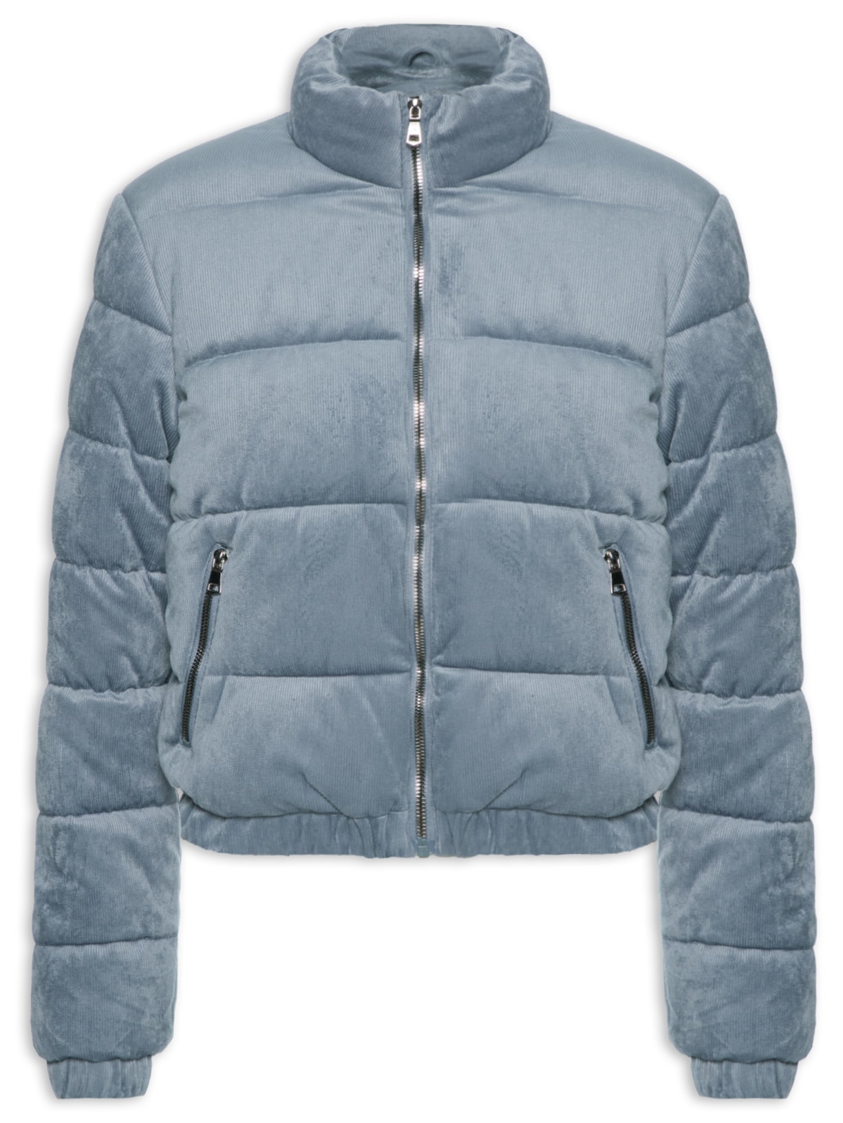 Jaqueta Feminina Puffer Em Cotelê- Azul
