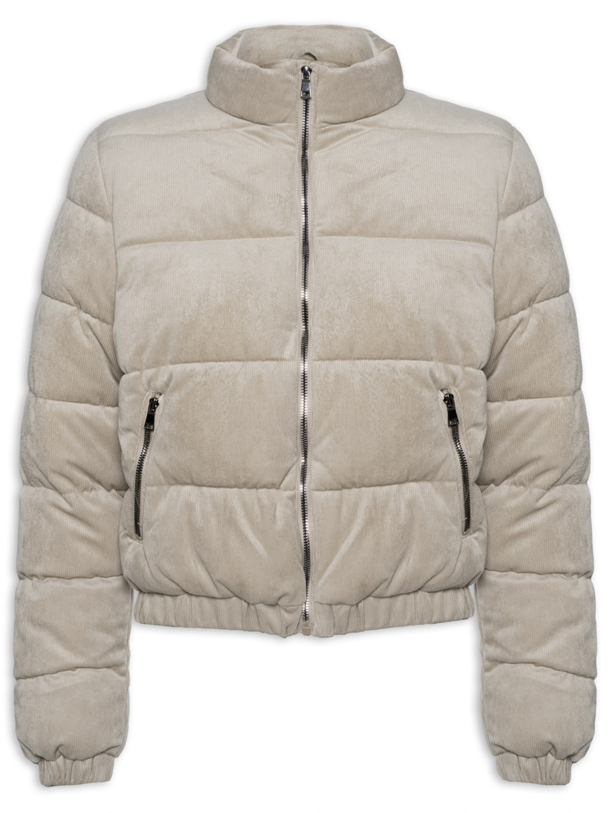 Jaqueta Feminina Puffer Em Cotelê - Bege