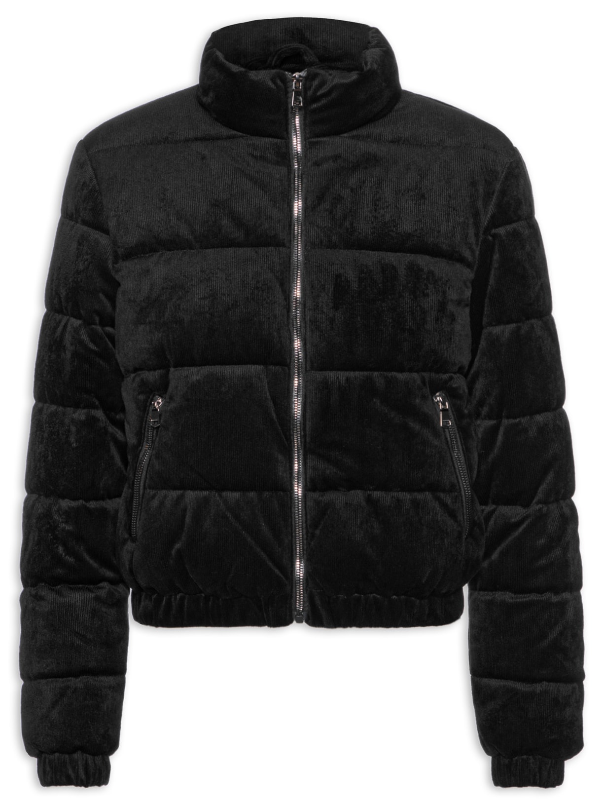 Jaqueta Feminina Puffer Em Cotelê - Preto