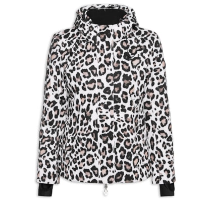 Jaqueta Feminina Puffer Estampada Com Capuz - Branco