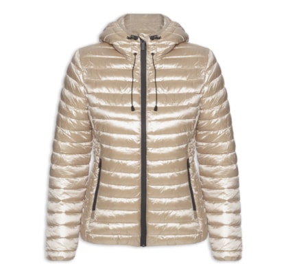 Jaqueta Feminina Puffer Forra Gorro Destacável - Bege