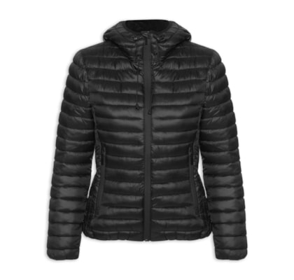 Jaqueta Feminina Puffer Forra Gorro Destacável - Preto
