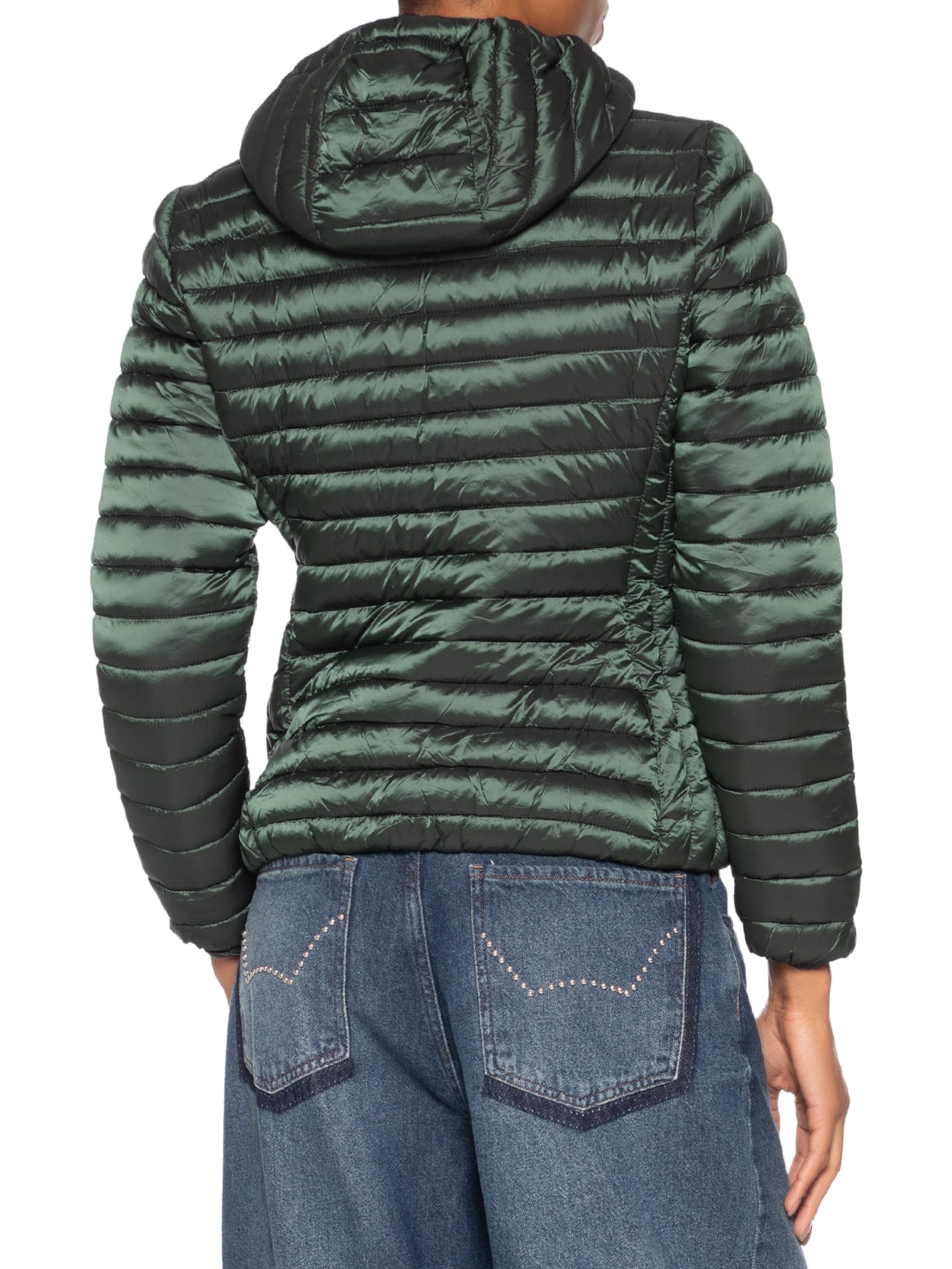 Jaqueta Feminina Puffer Forra Gorro Destacável Verde Basiq