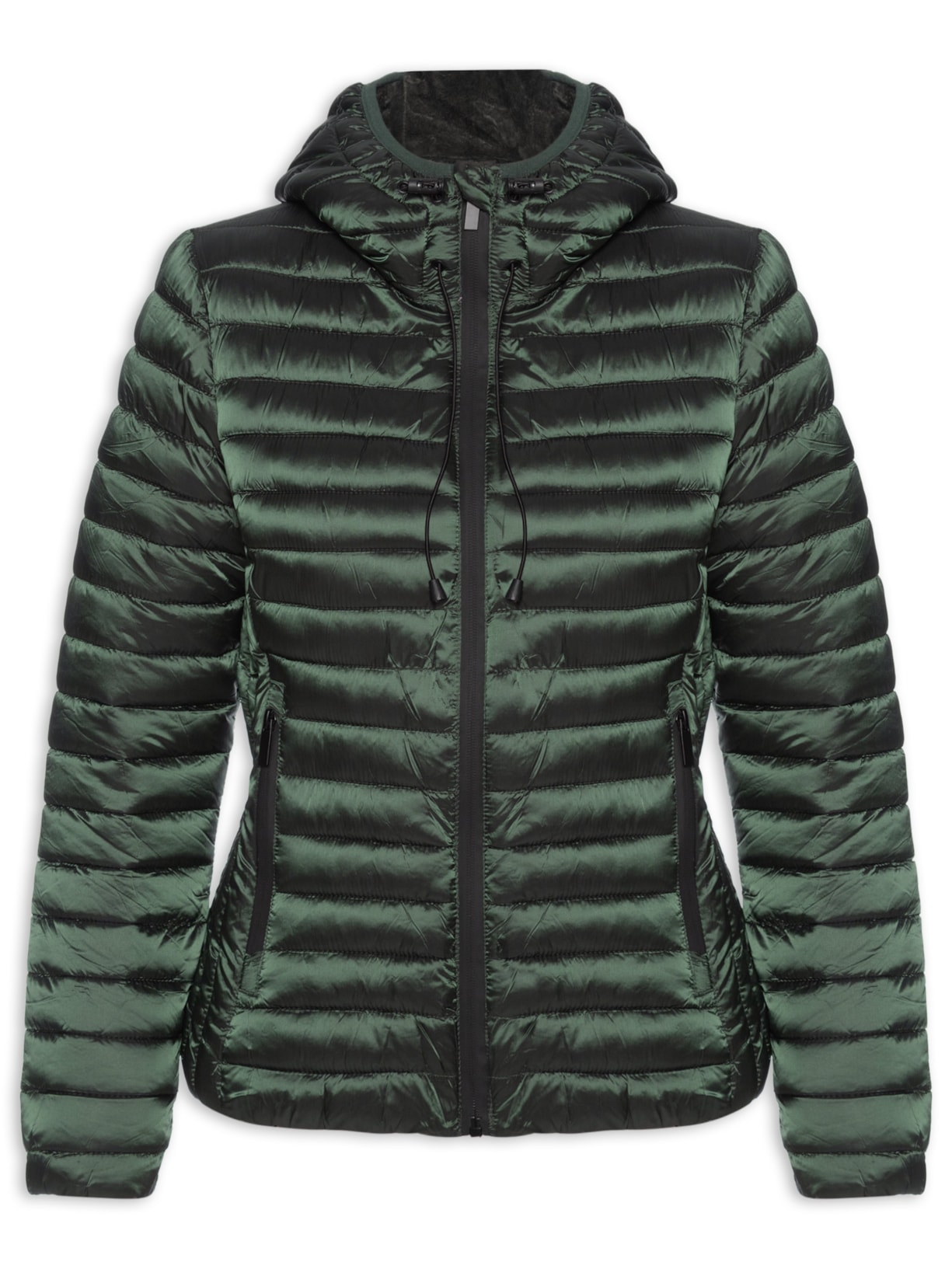 Jaqueta Feminina Puffer Forra Gorro Destacável Verde Basiq