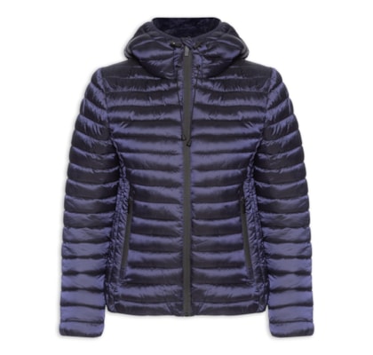 Jaqueta Feminina Puffer Forrada Com Gorro Destacável - Azul