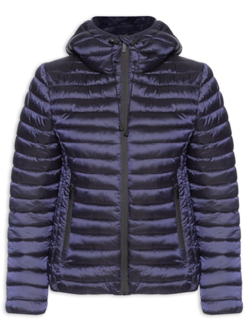 Jaqueta Feminina Puffer Forrada Com Gorro Destacável - Azul