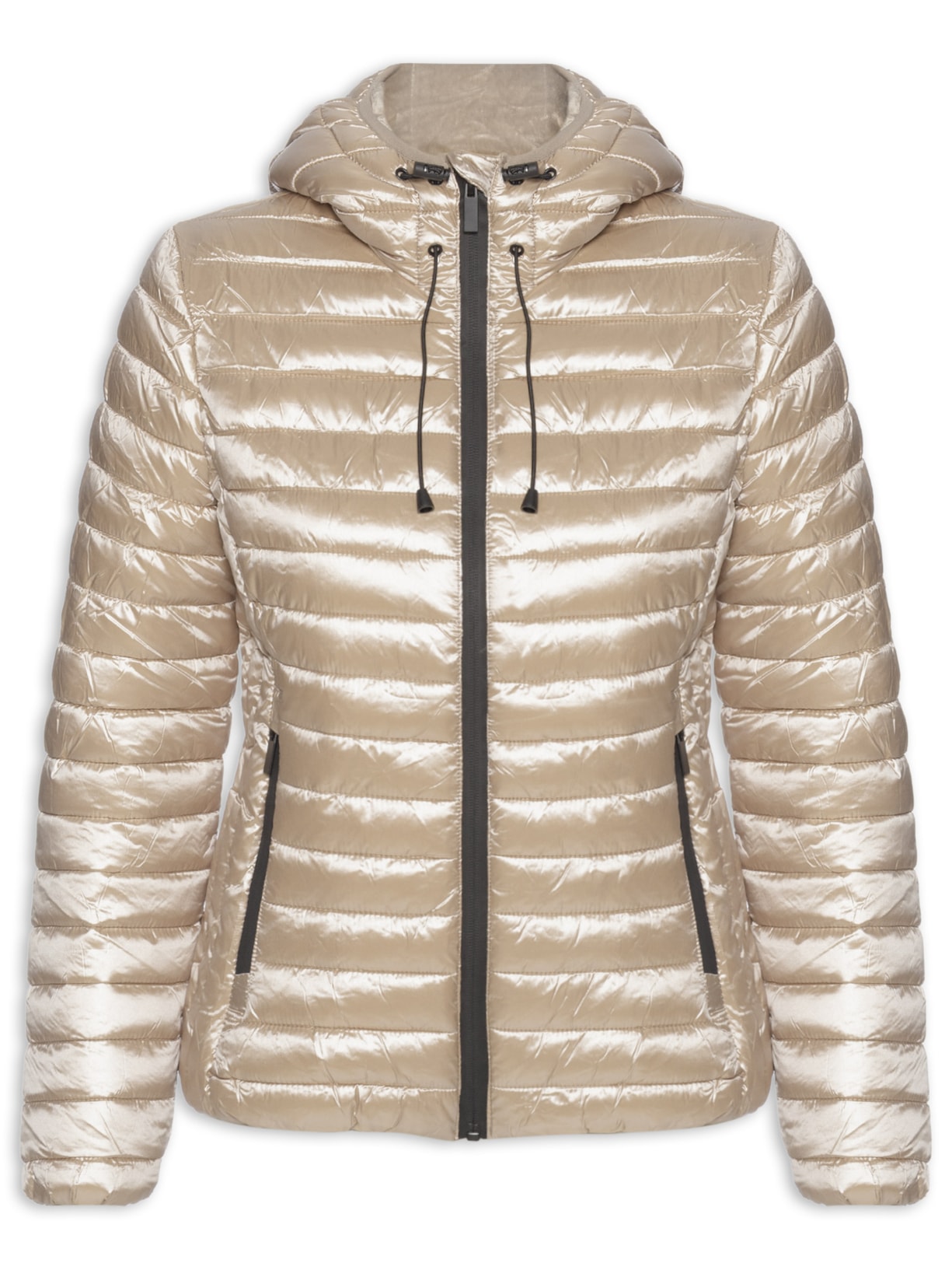 Jaqueta Feminina Puffer Forrada Com Gorro Destacável Bege Basiq