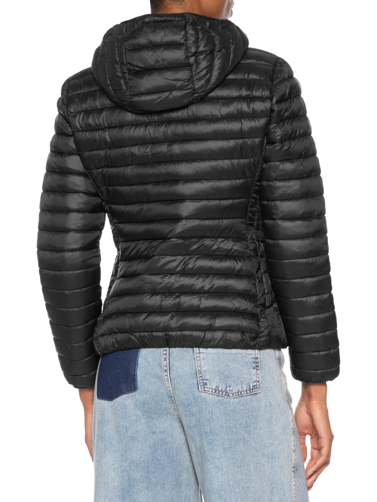 Jaqueta Feminina Puffer Forrada Com Gorro Destacável Preto Basiq