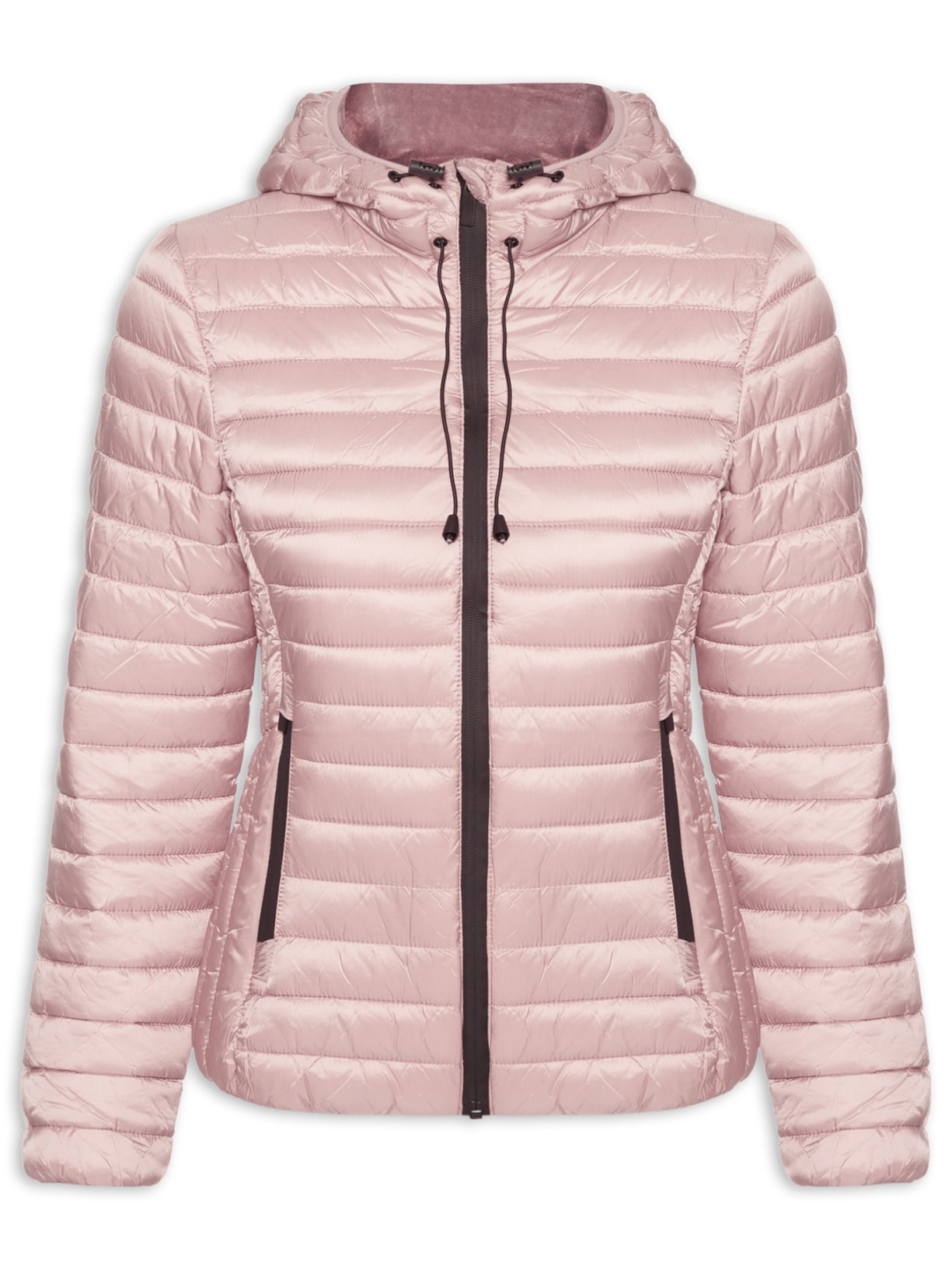 Jaqueta Feminina Puffer Forrada Com Gorro Destacável Rosa Basiq