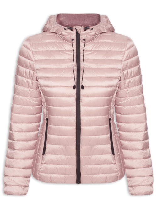 Jaqueta Feminina Puffer Forrada Com Gorro Destacável - Rosa