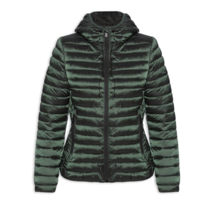 Jaqueta Feminina Puffer Forrada Com Gorro Destacável - Verde