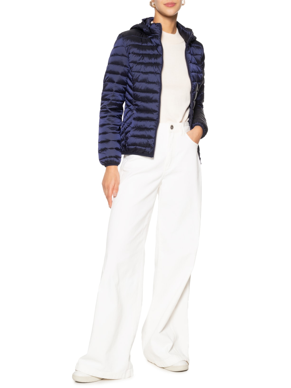 Jaqueta Feminina Puffer Gorro Destacável Azul Basiq