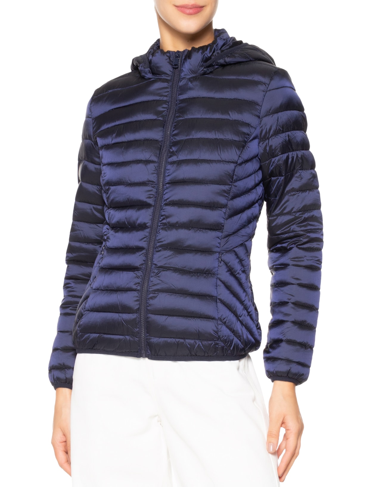 Jaqueta Feminina Puffer Gorro Destacável Azul Basiq