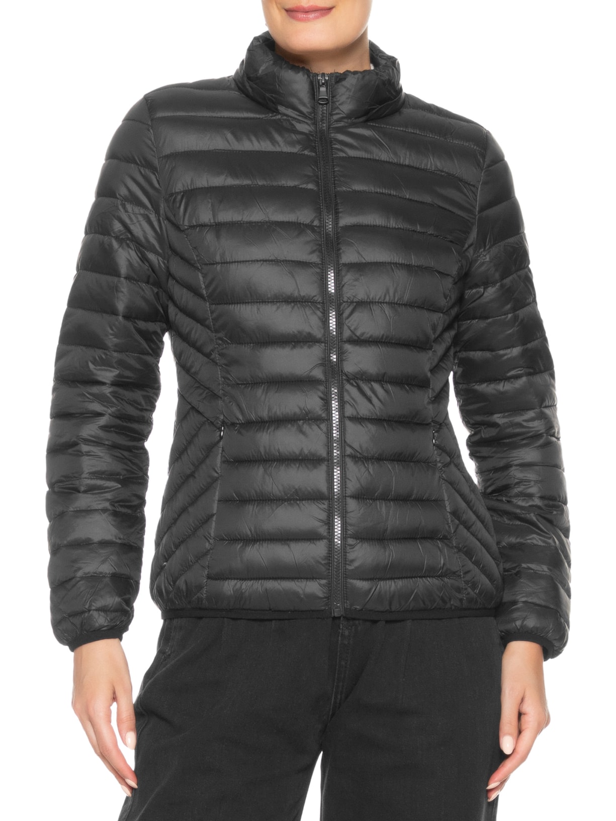 Jaqueta Feminina Puffer Gorro Destacável Preto Basiq