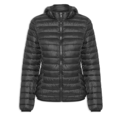 Jaqueta Feminina Puffer Gorro Destacável - Preto
