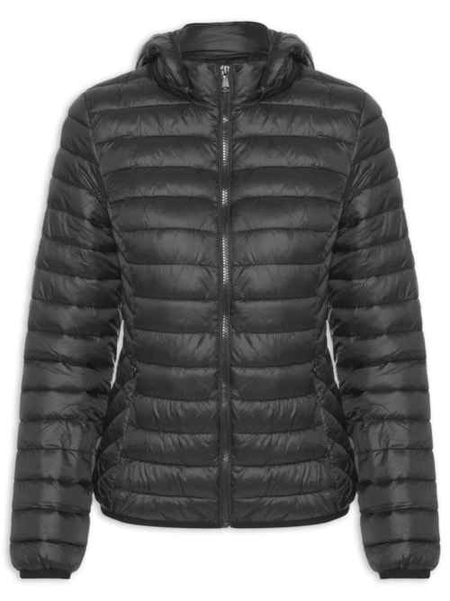 Jaqueta Feminina Puffer Gorro Destacável - Preto